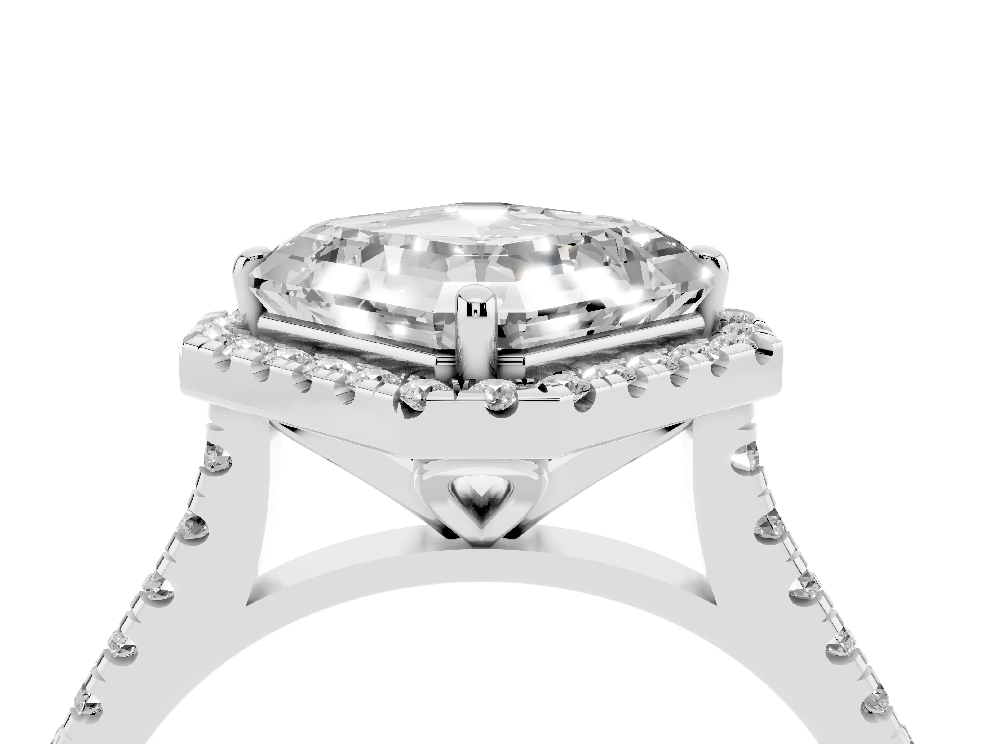Asscher Cut Diamond Cushion Halo Ring Set in Silver with Pavé Band