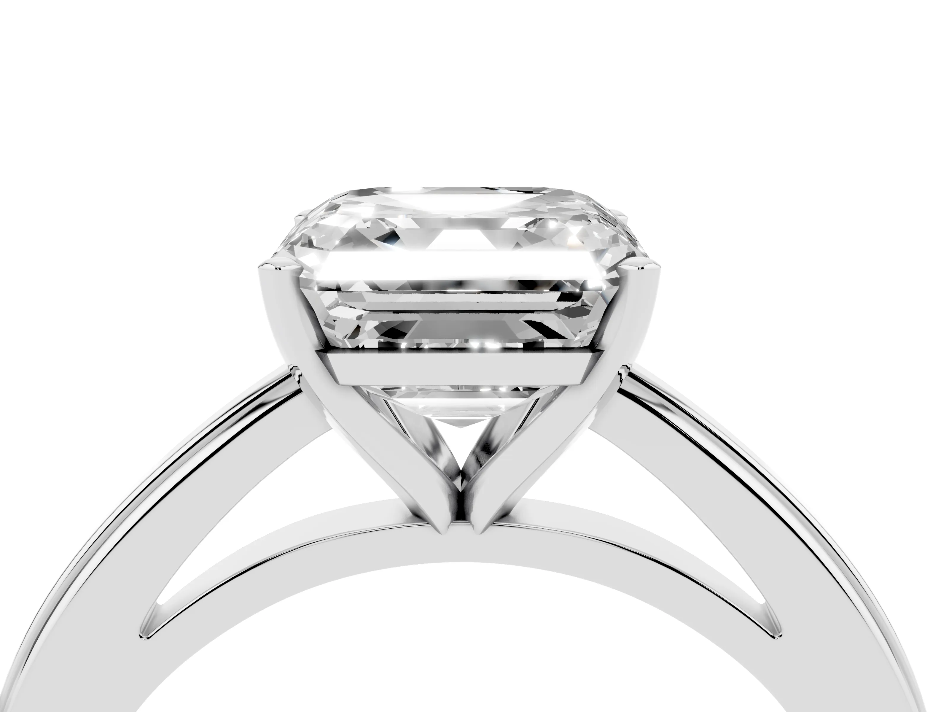 Asscher Cut Diamond Solitaire Ring Set in Platinum with Prong Setting and Classic Band