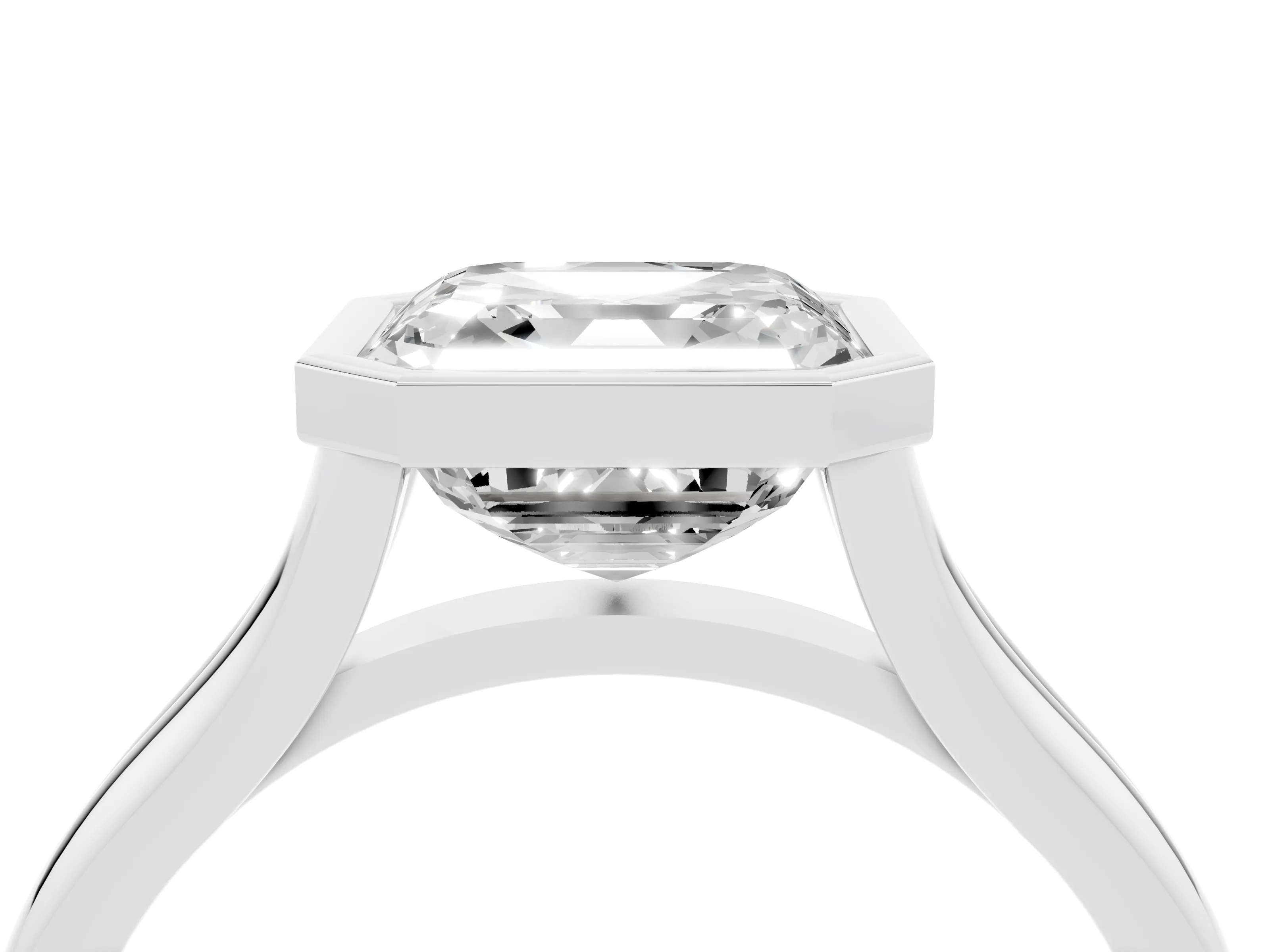 Bezel Set Asscher Cut Diamond Solitaire Ring Set in Platinum with Tapered Band