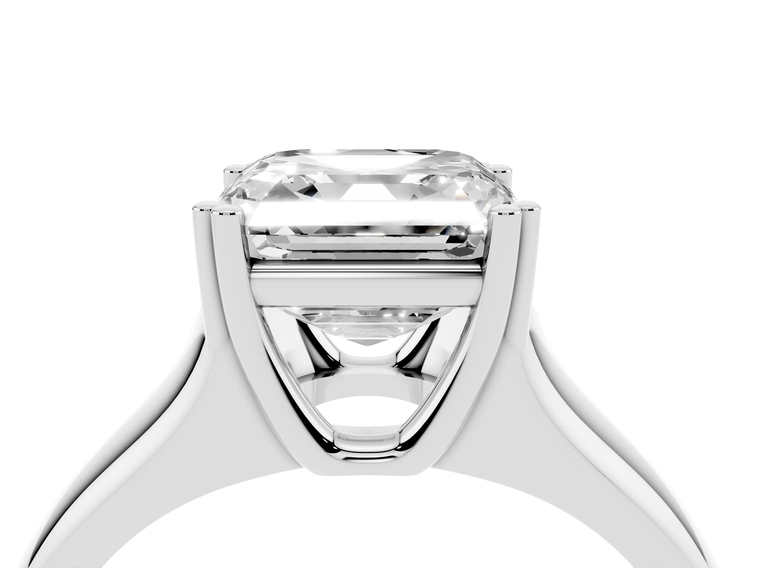 Asscher Cut Diamond Solitaire Ring Set in White gold with Wide Band and Prong Setting