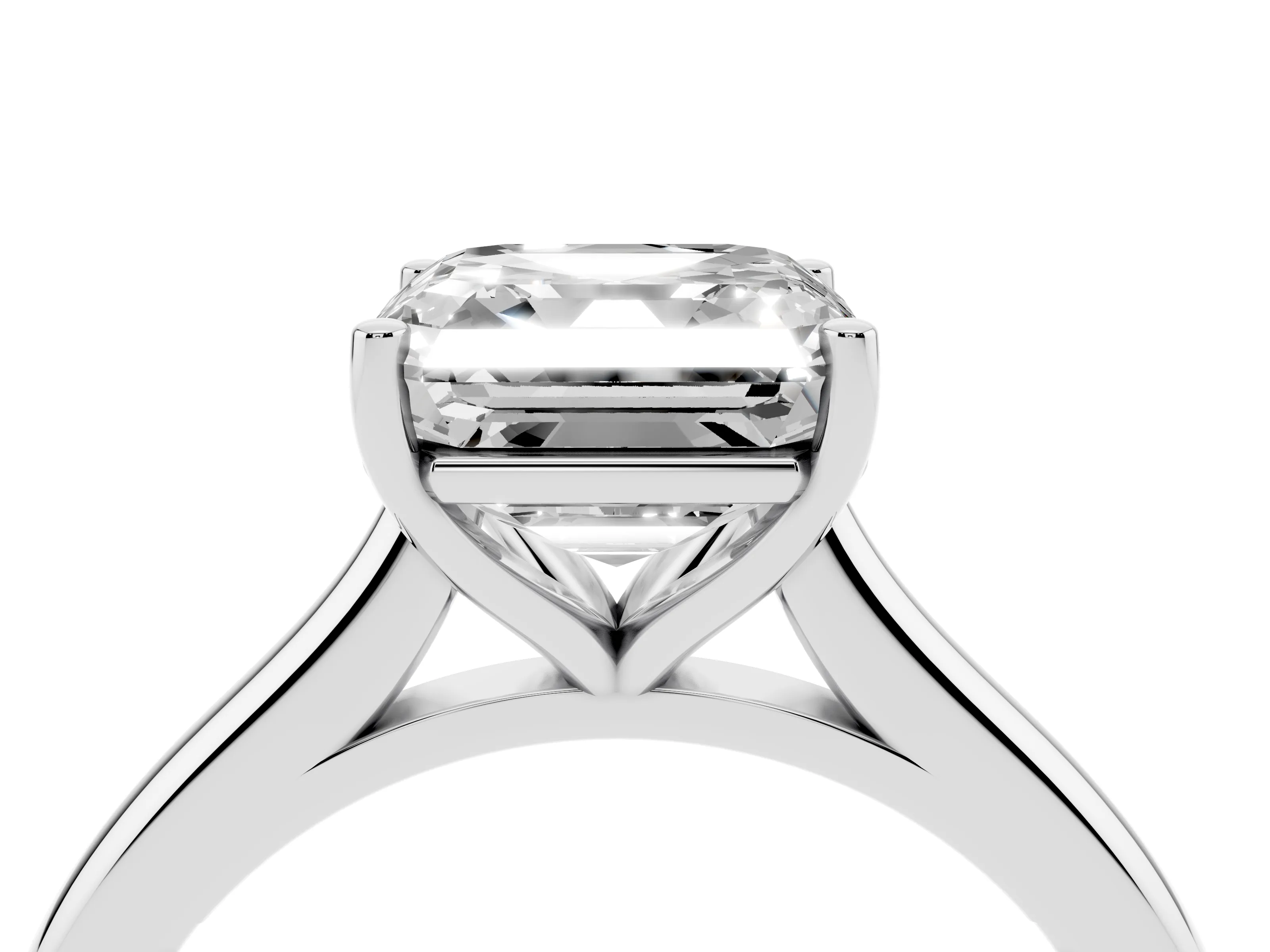 Asscher Cut Diamond Solitaire Ring Set in Silver with Cathedral Band and Prong Setting
