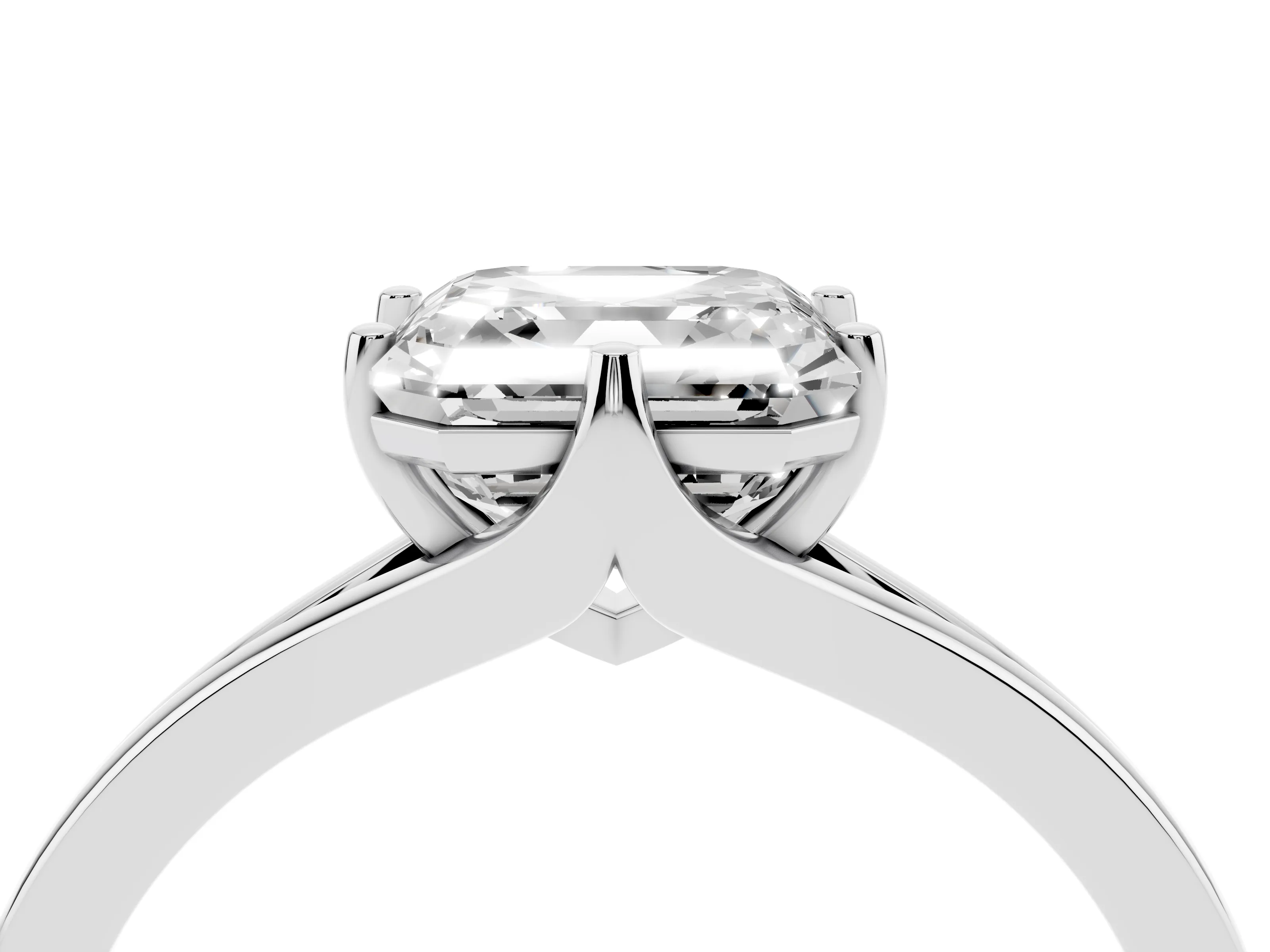 Asscher Cut Diamond Solitaire Ring Set in Silver with Polished Tapered Band and Prong Setting