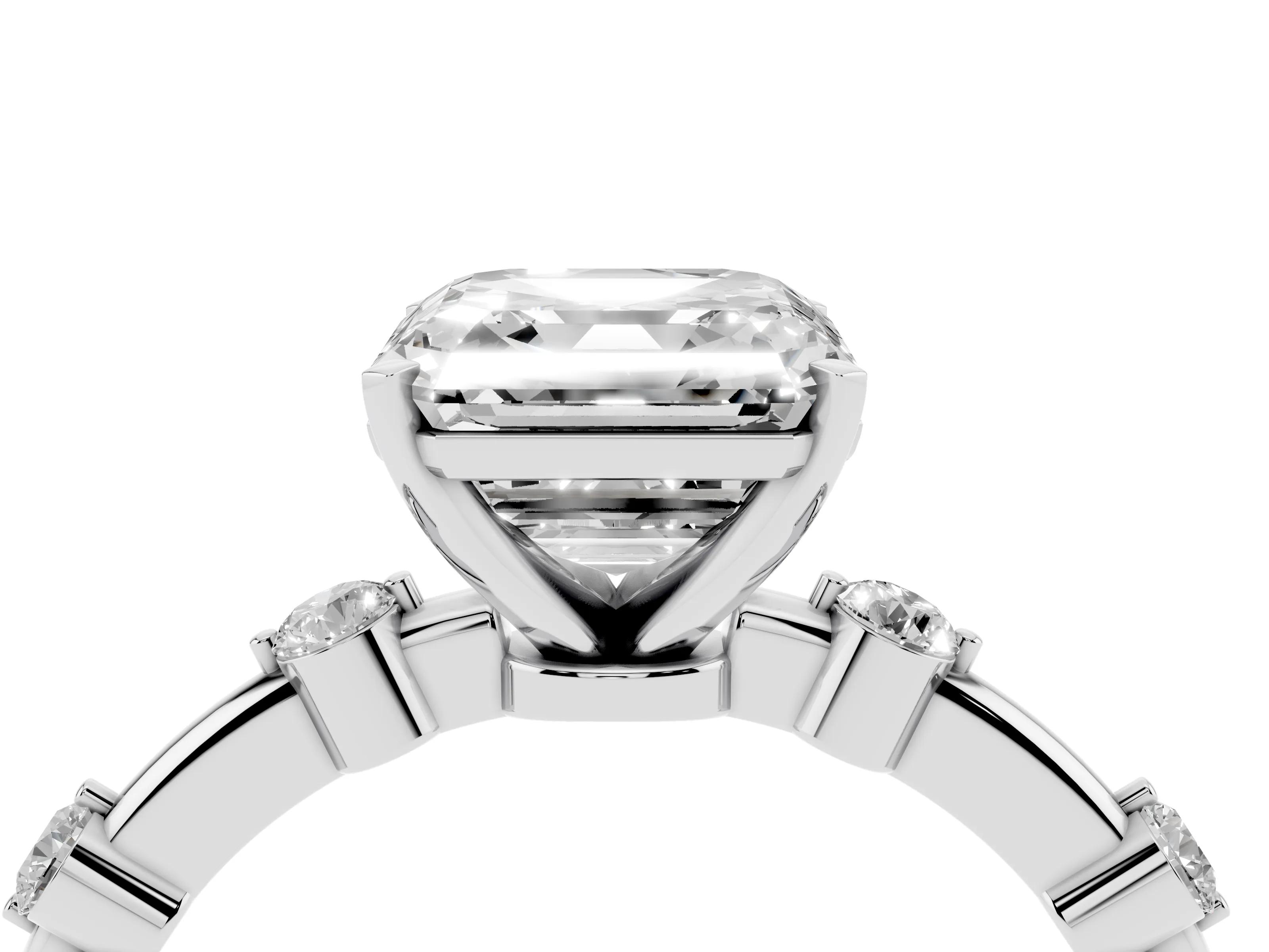 Asscher Cut Diamond Solitaire Ring Set in Platinum with Bezel Set Side Stones and Prong Setting