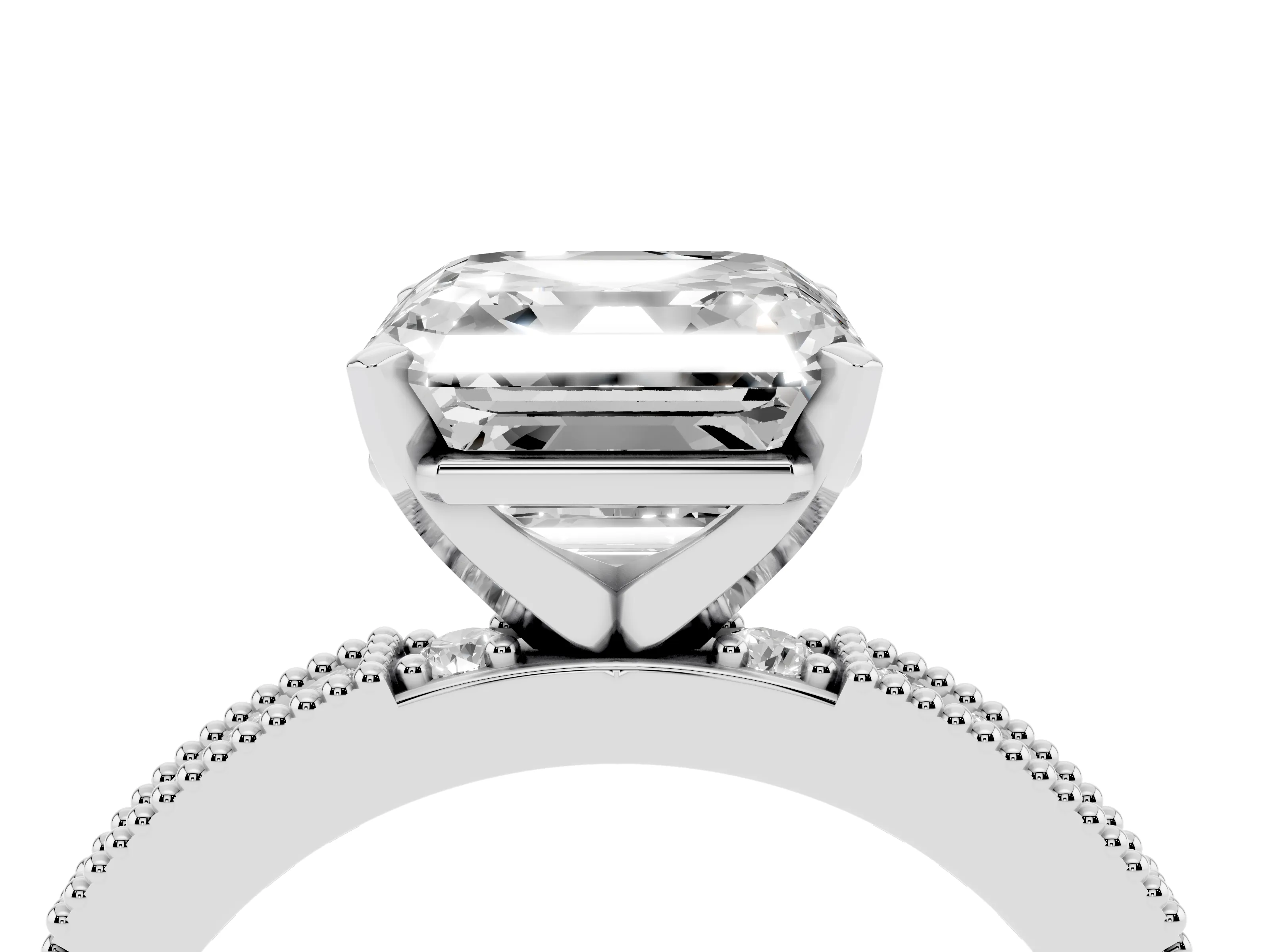 Asscher Cut Diamond Solitaire Ring Set in Silver with Slim Pavé Band and Prong Setting