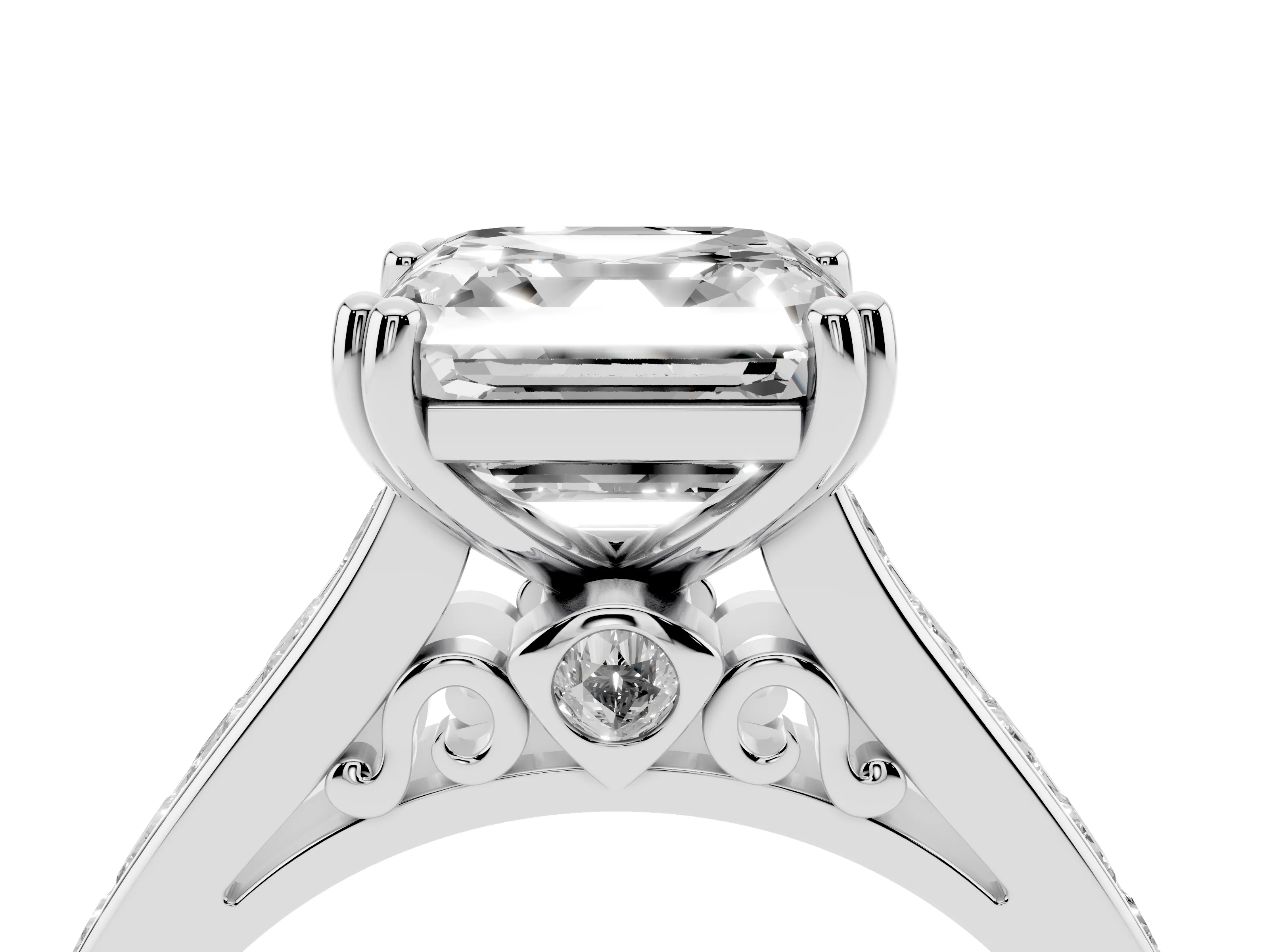 Asscher Cut Diamond Channel Set Solitaire Engagement Ring Set in Silver with Prong Setting