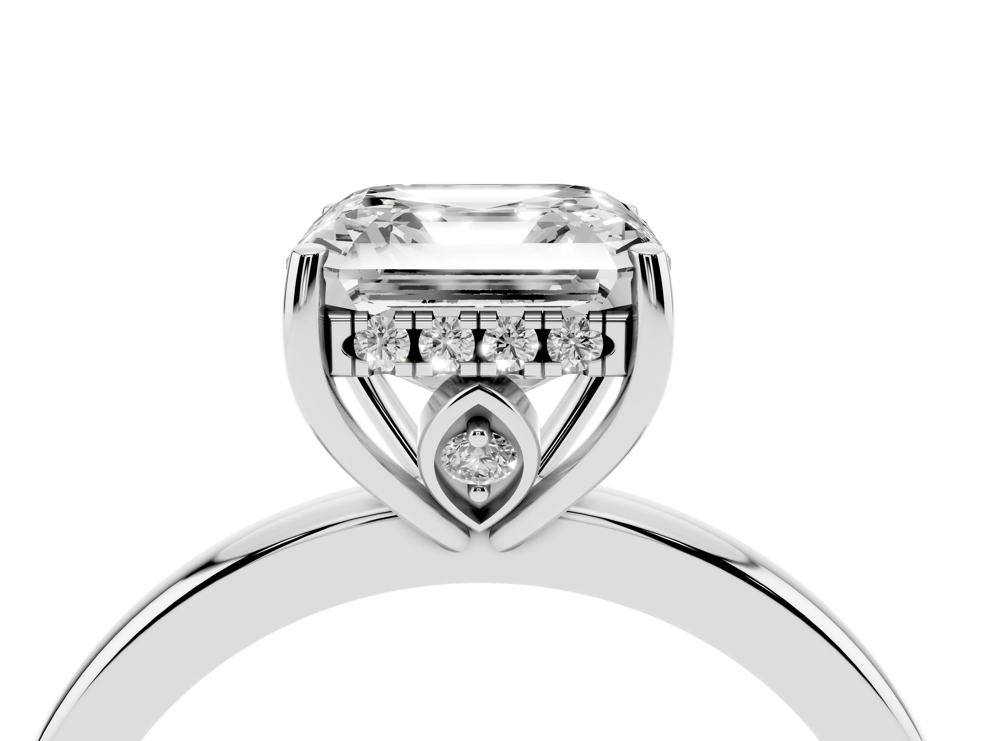Asscher Cut Diamond Solitaire Ring Set in Silver with Plain Band and Prong Setting