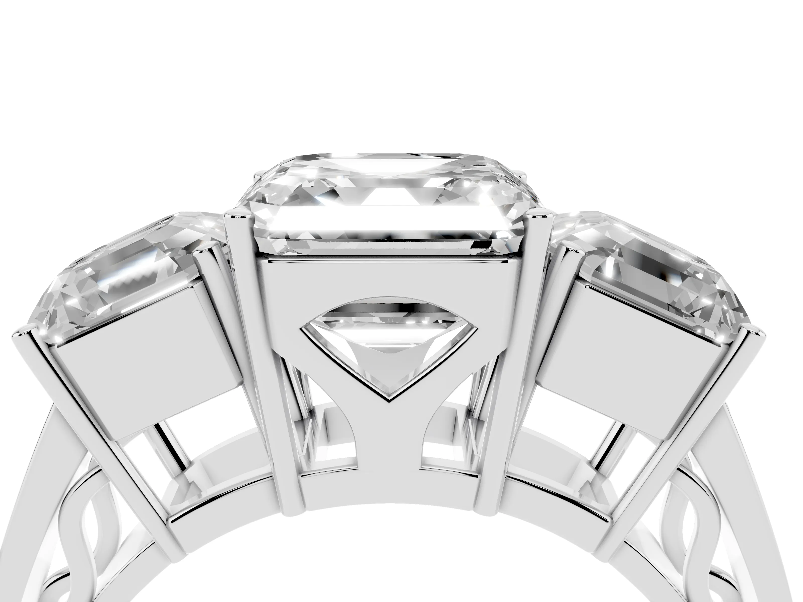 Asscher Cut Diamond Three-Stone Ring Set in White gold with Textured Band