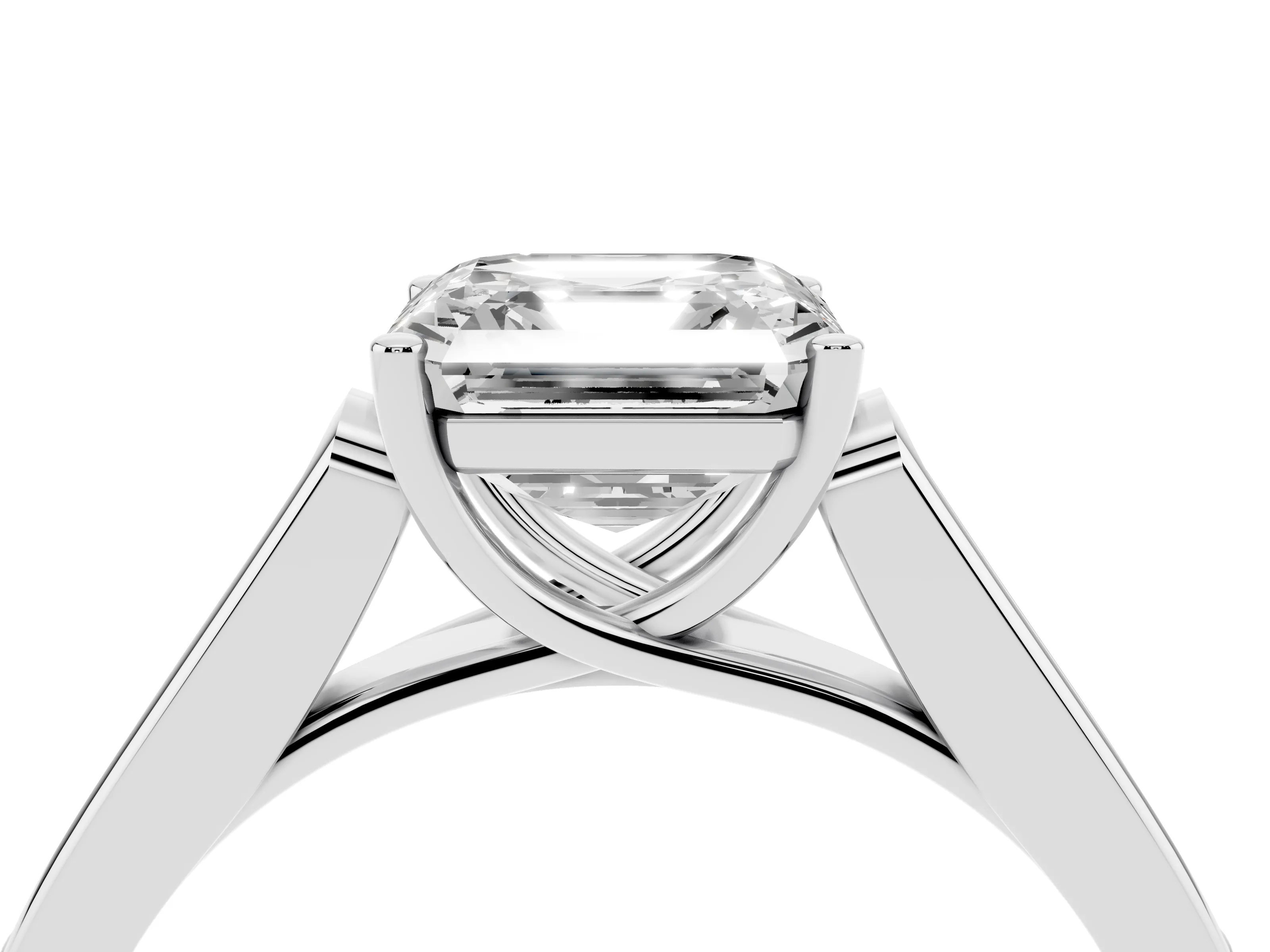 Asscher Cut Diamond Solitaire Cathedral Engagement Ring Set in White gold with Channel-Set Band and Prong Setting