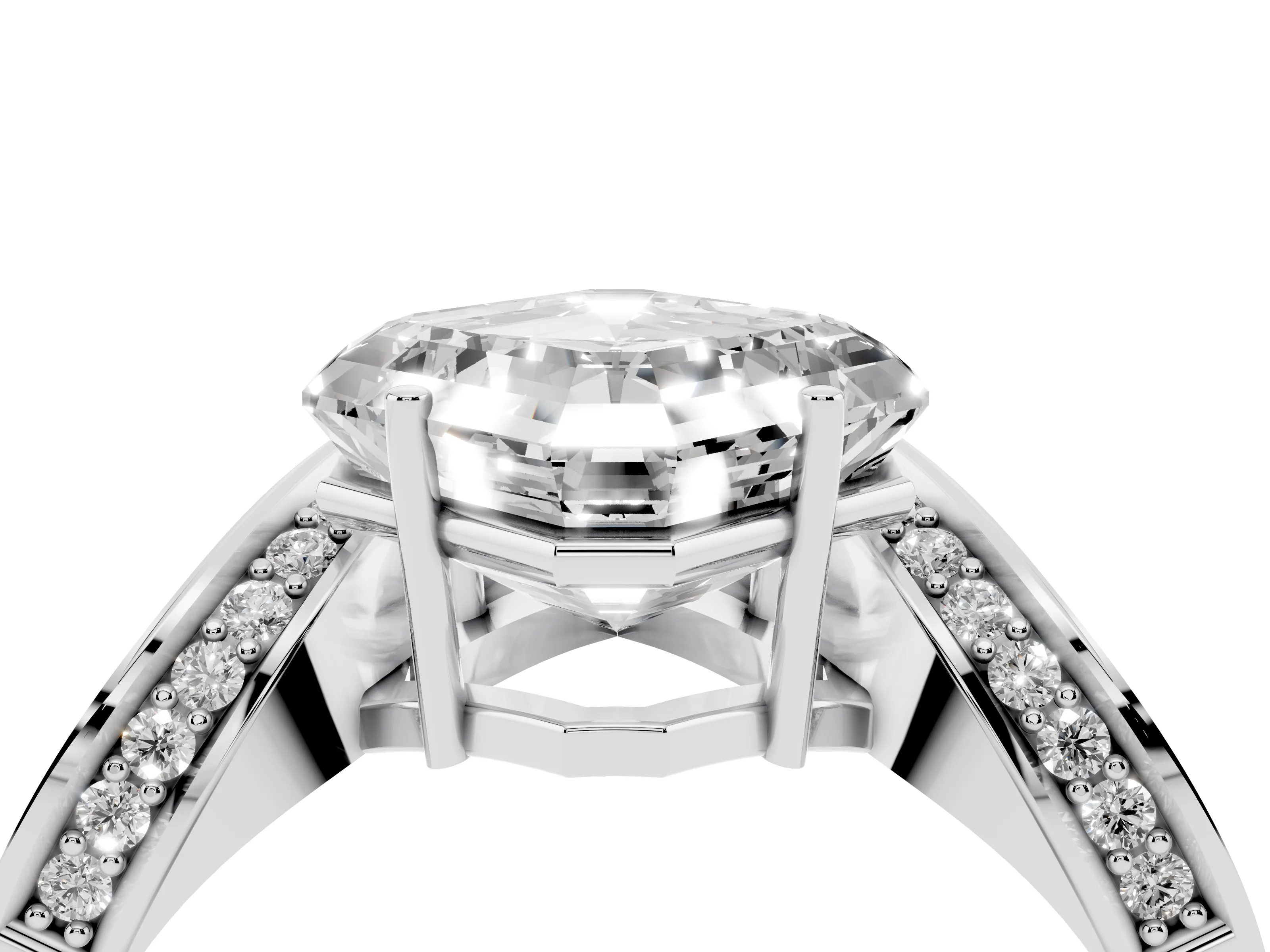 Asscher Cut Diamond Solitaire Engagement Ring Set in White gold with Pavé Shoulders