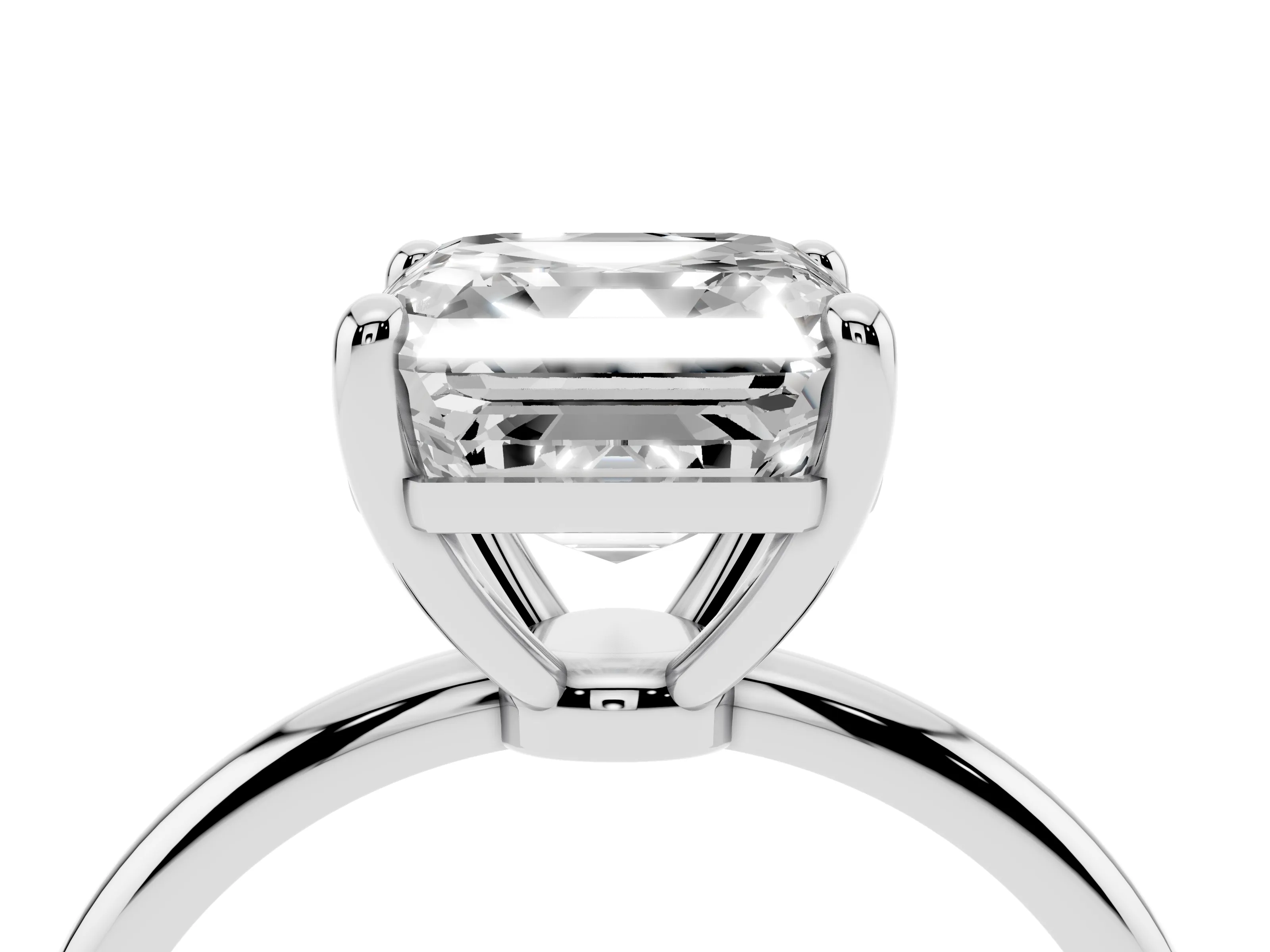 Asscher Cut Diamond Solitaire Ring Set in Silver with Secure Prong Setting on a Classic Band