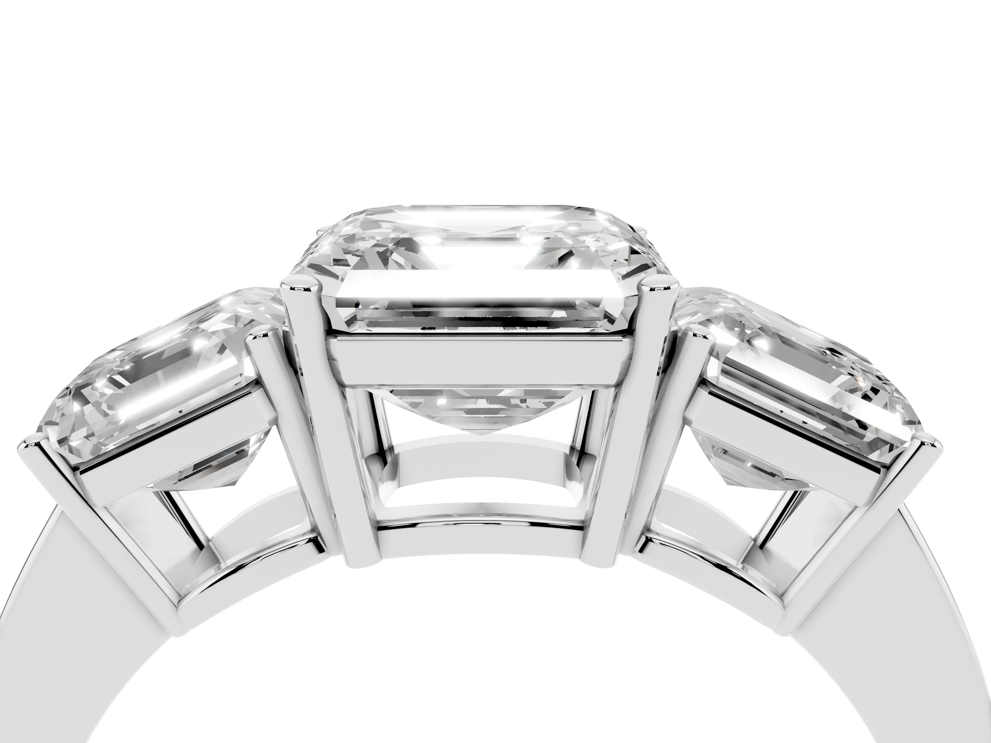 Asscher Cut Diamond Three-Stone Engagement Ring Set in White gold with Flat Band