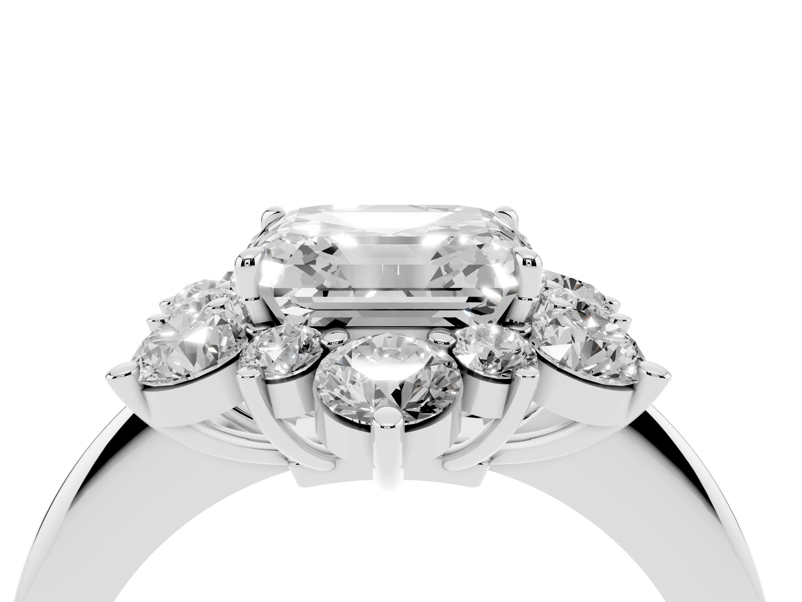 Asscher Cut Diamond Cluster Halo Ring Set in White gold with Solitaire Band and Prong Setting