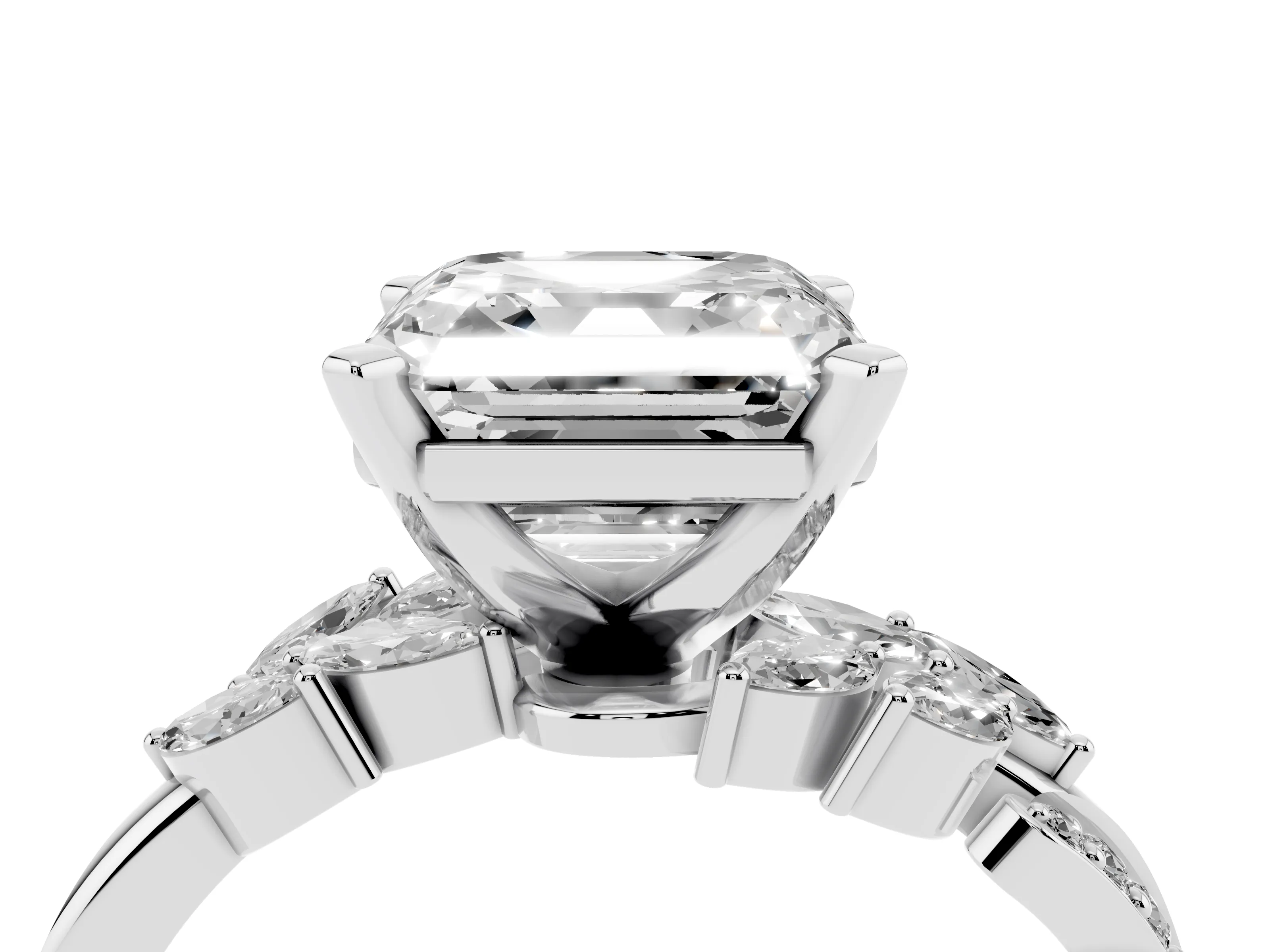 Asscher Cut Diamond Solitaire Ring Set in Silver with Marquise Twist Band and Prong Setting