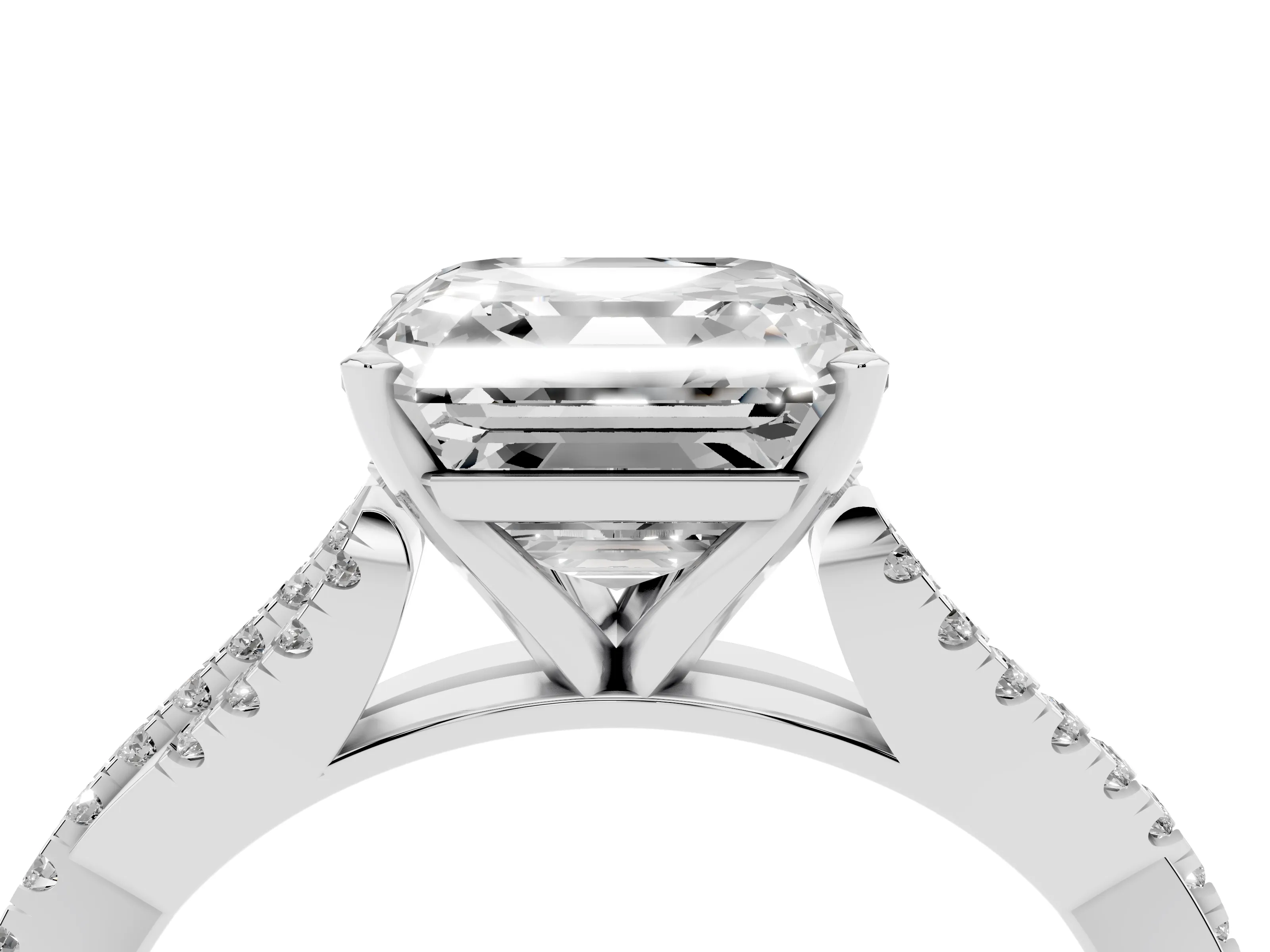 Asscher Cut Diamond Solitaire Engagement Ring Set in White gold with Twisted Pavé Band and Prong Setting