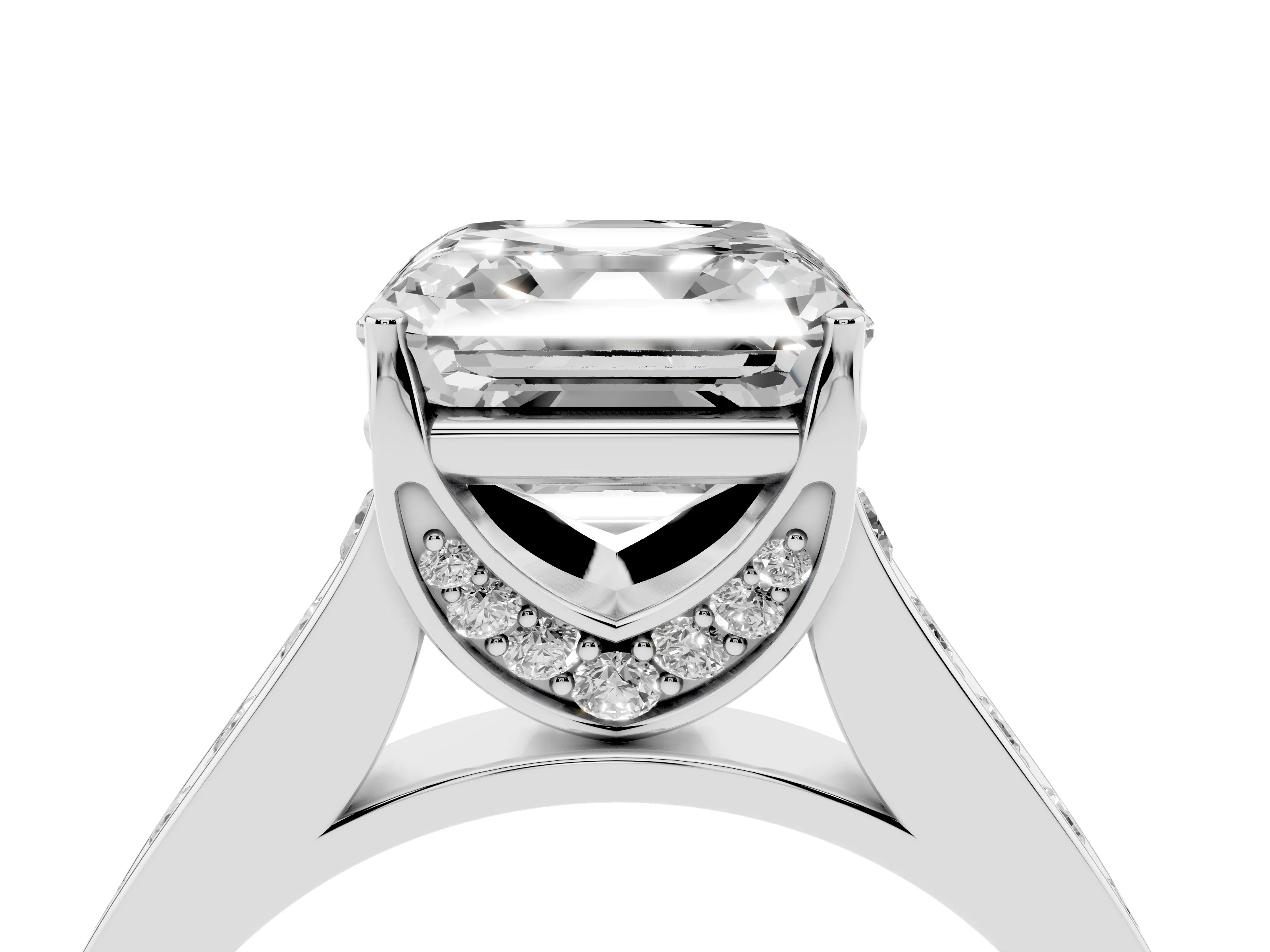 Asscher Cut Diamond Solitaire Pavé Engagement Ring Set in White gold with Prong Setting
