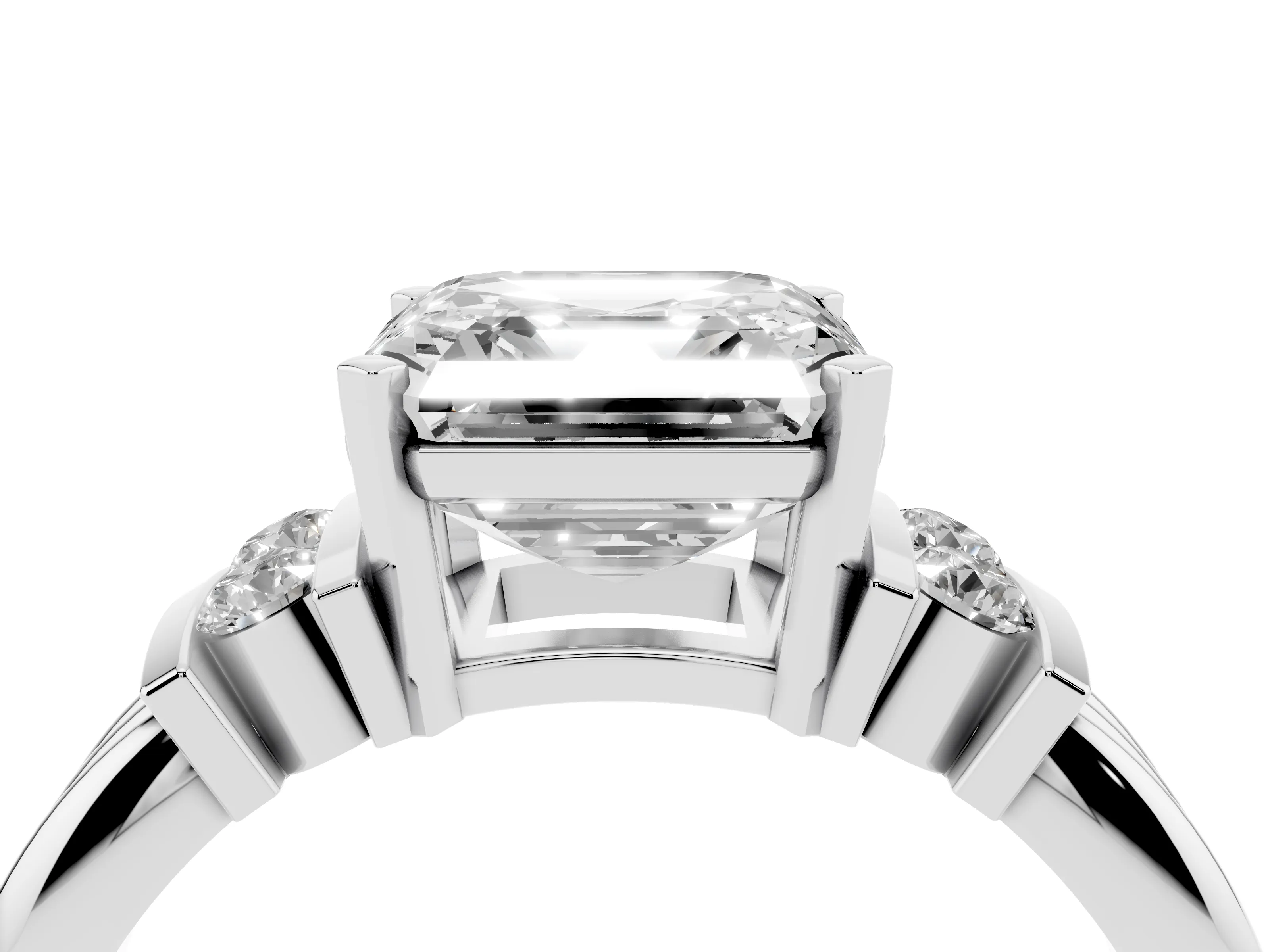 Three-Stone Asscher Cut Diamond Channel Set Ring Set in Silver with Bar Prongs