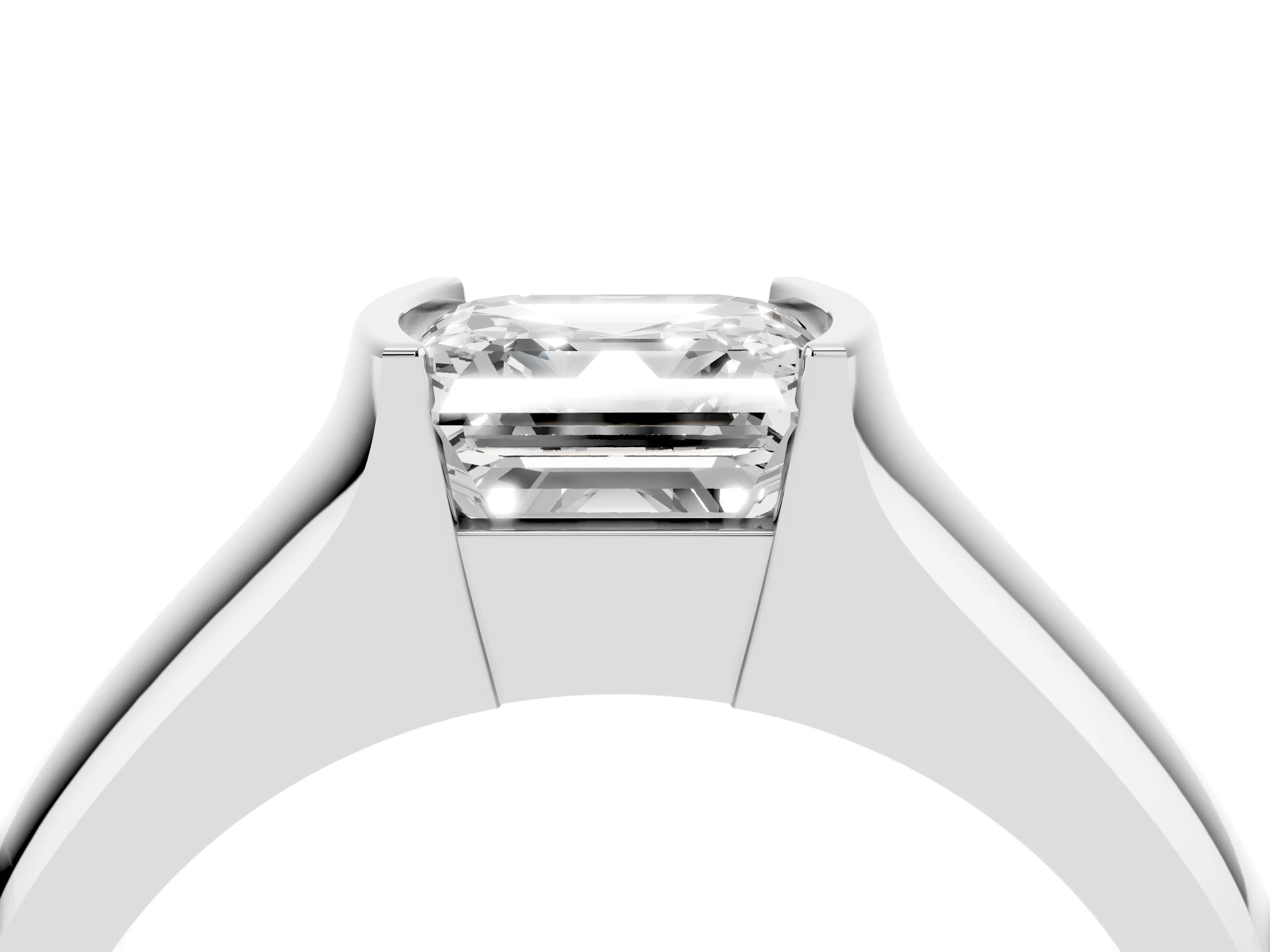 Asscher Cut Diamond Bezel Solitaire Ring Set in White gold with Wide Band