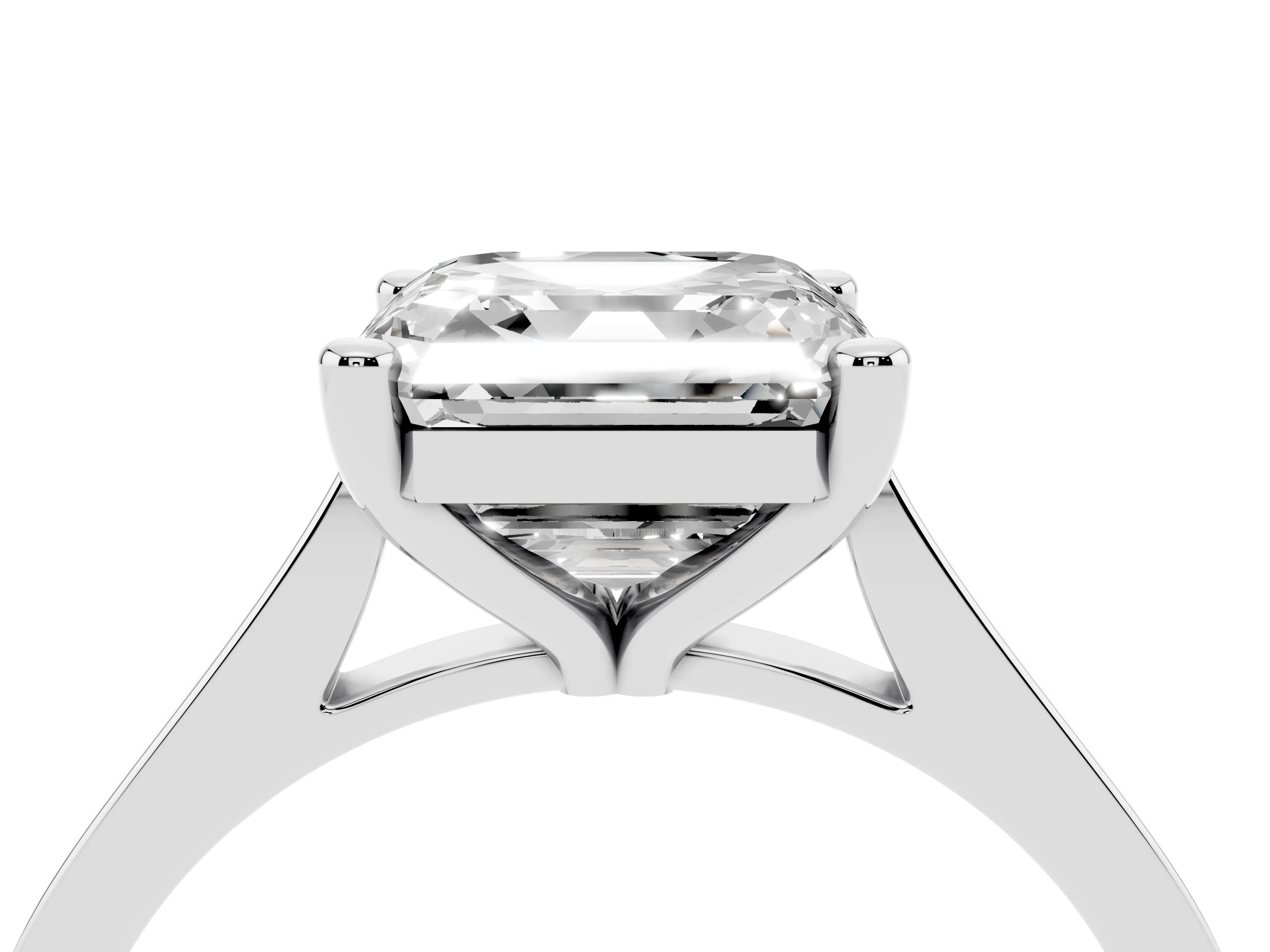 Asscher Cut Diamond Solitaire Ring Set in Platinum with Prong Setting and Tapered Band