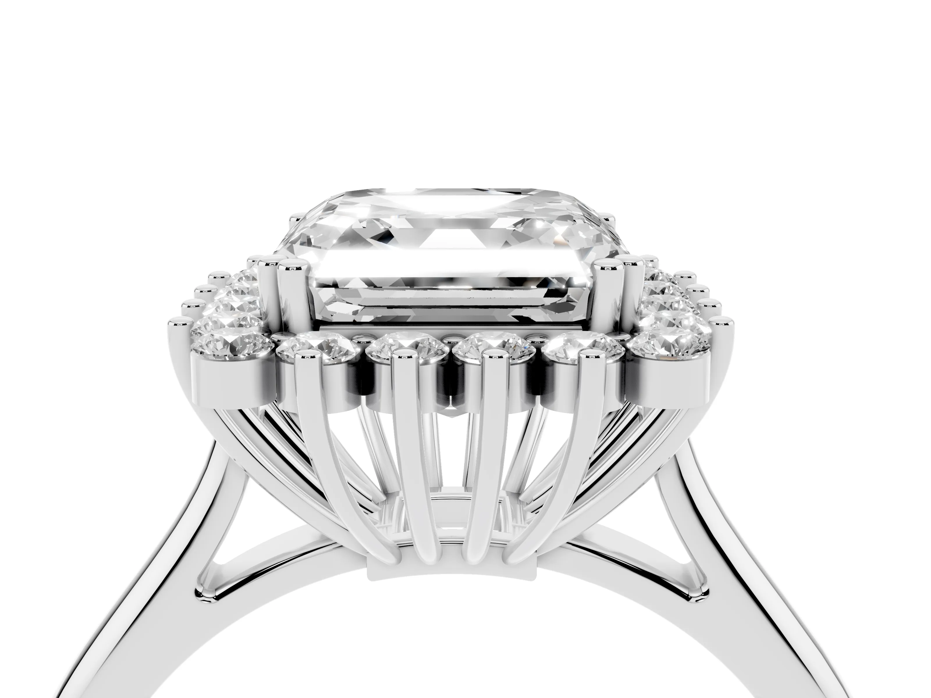 Asscher Cut Diamond Halo Ring Set in Platinum with Plain Solitaire Band and Prong Setting