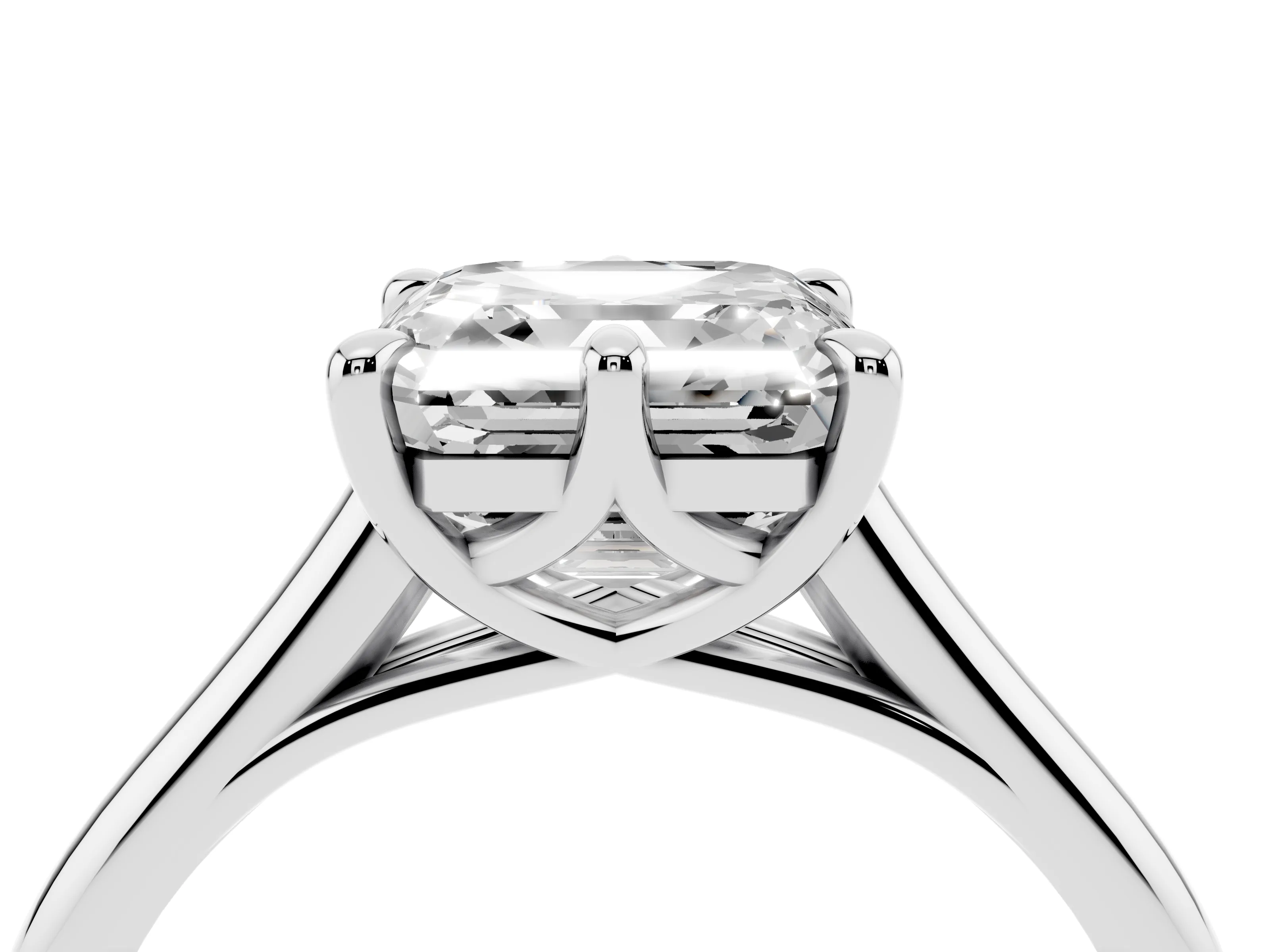 Asscher Cut Diamond Solitaire Engagement Ring Set in Platinum with Prong Setting and Plain Classic Band