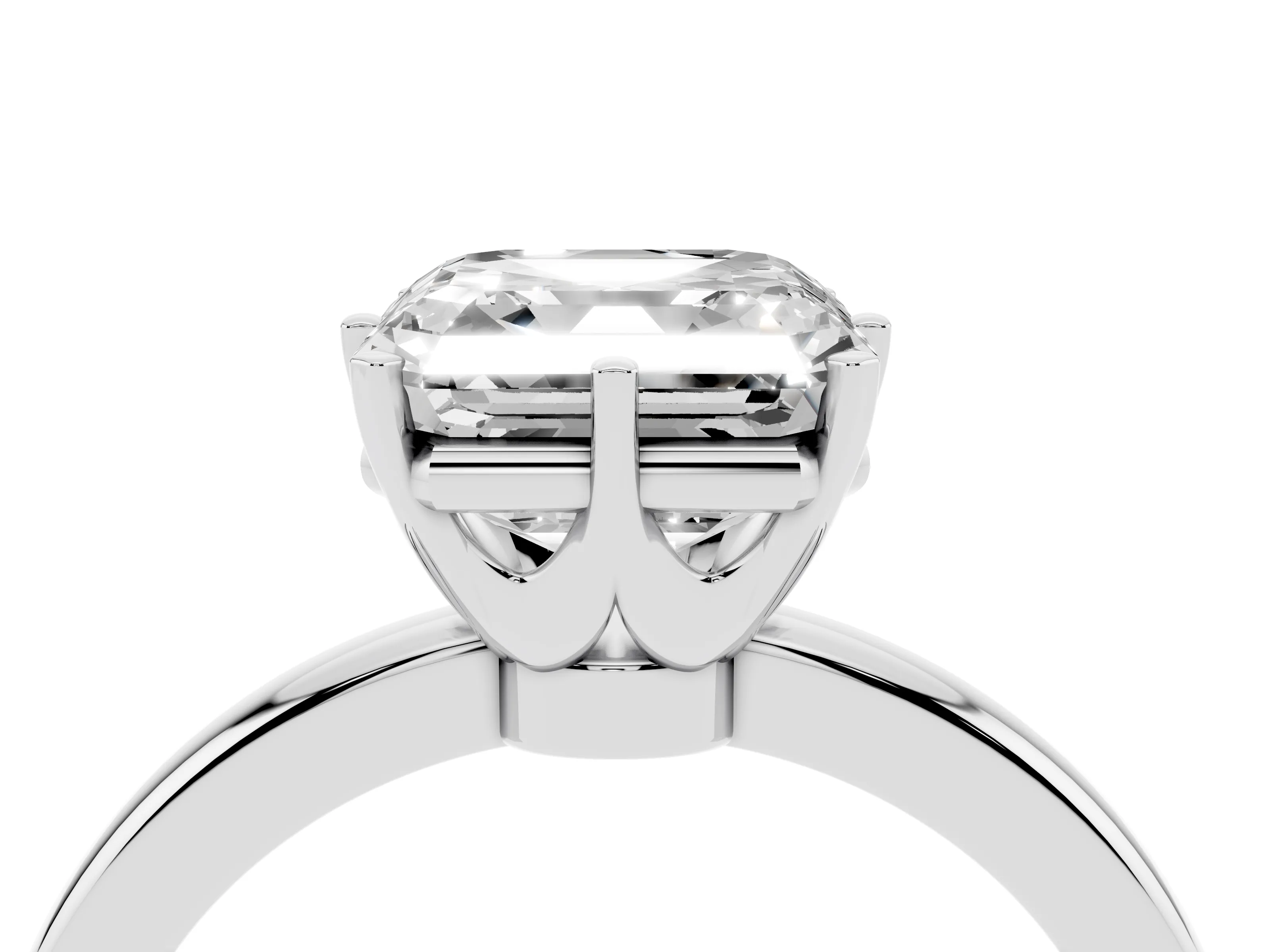 Asscher Cut Diamond Solitaire Ring Set in Platinum with Raised Prong Setting on a Classic Band