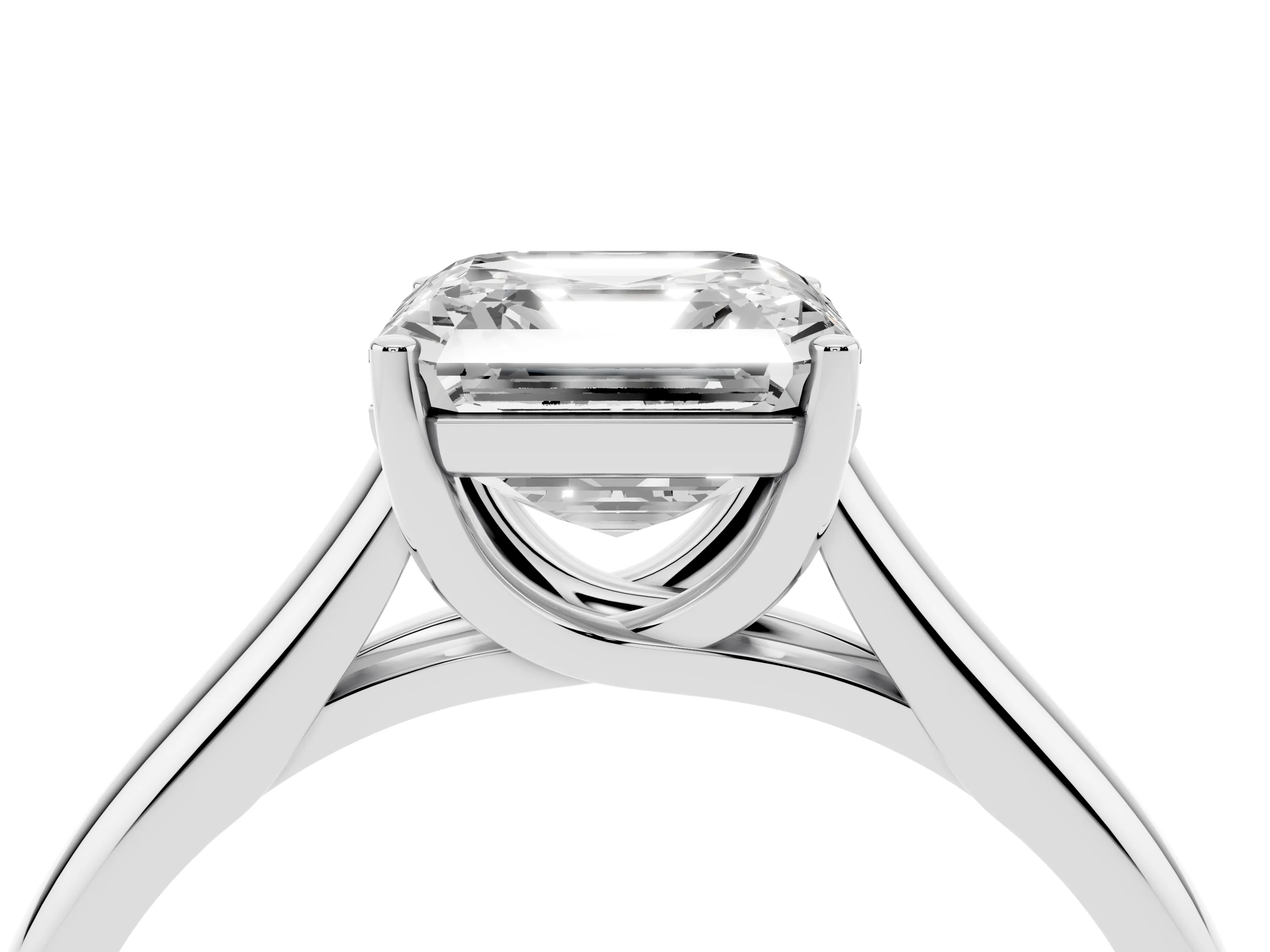 Asscher Cut Diamond Solitaire Engagement Ring Set in Platinum with Subtly Tapered Band and Prong Setting