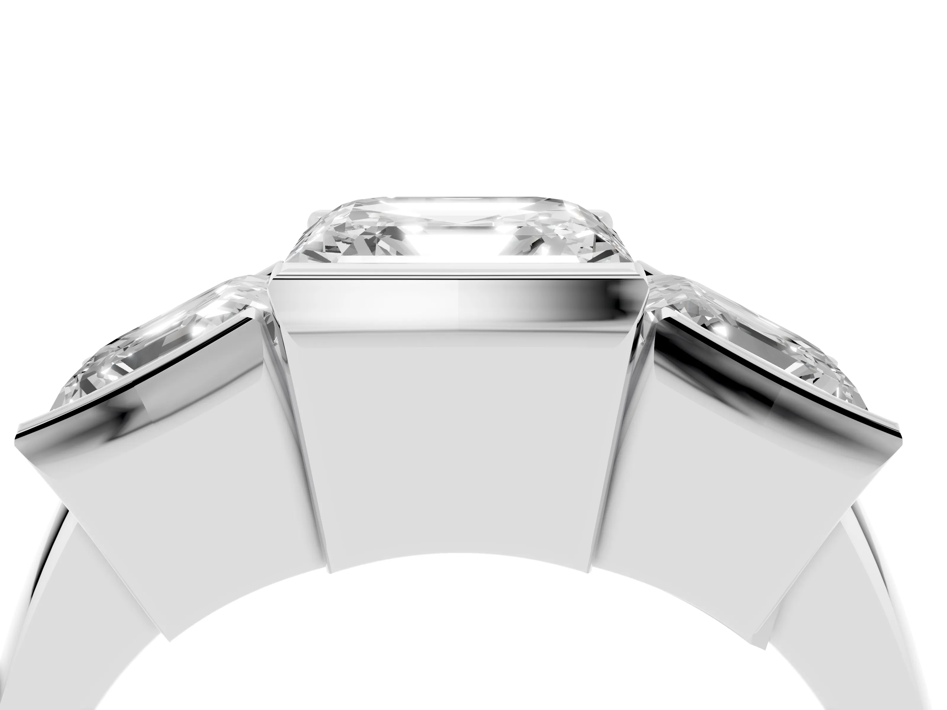 Asscher Cut Diamond Three-Stone Channel Set Ring Set in White gold with Smooth Polished Band