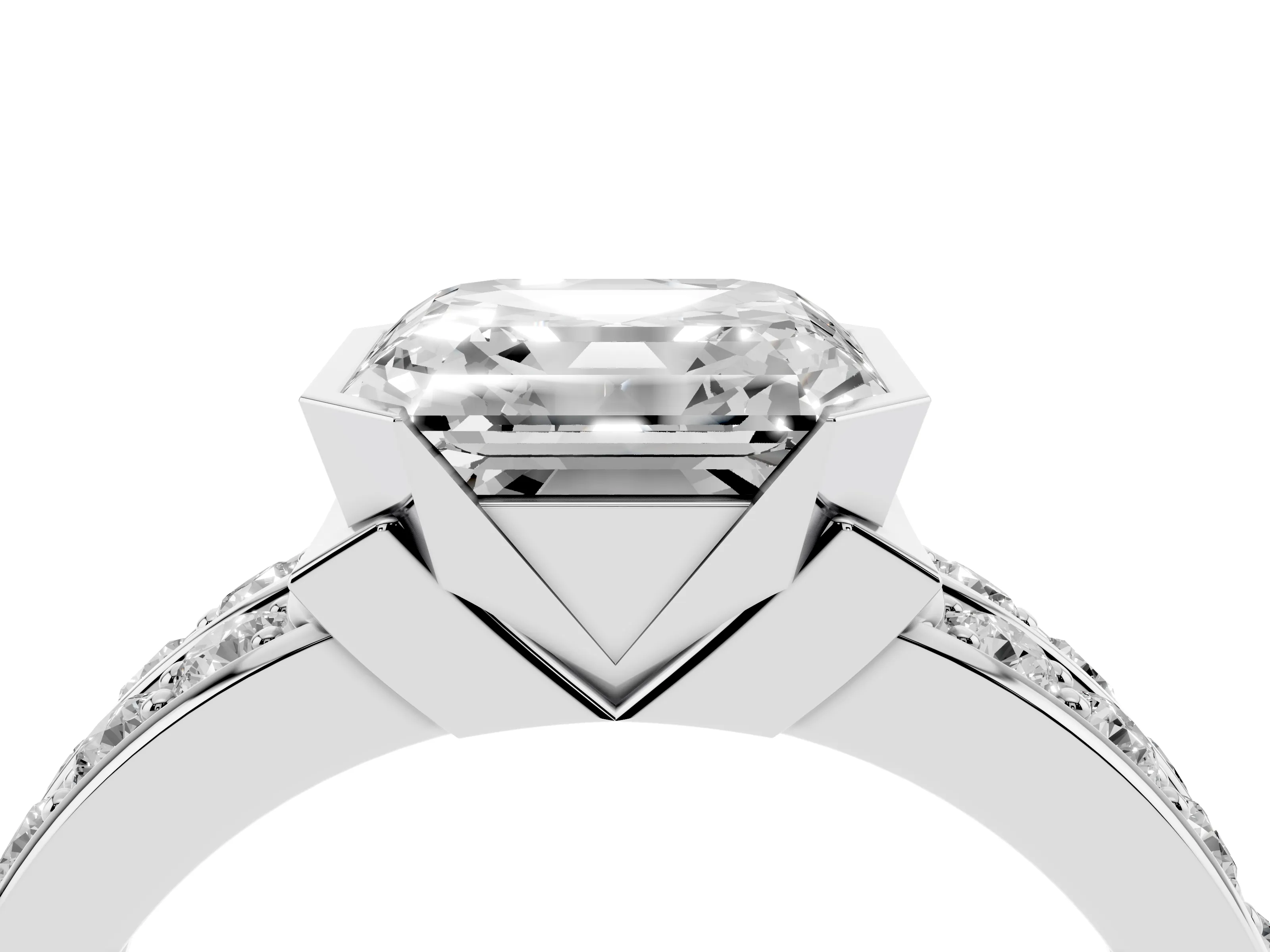 Asscher Cut Diamond Wide Channel Set Band Ring Set in Silver with Bezel Setting