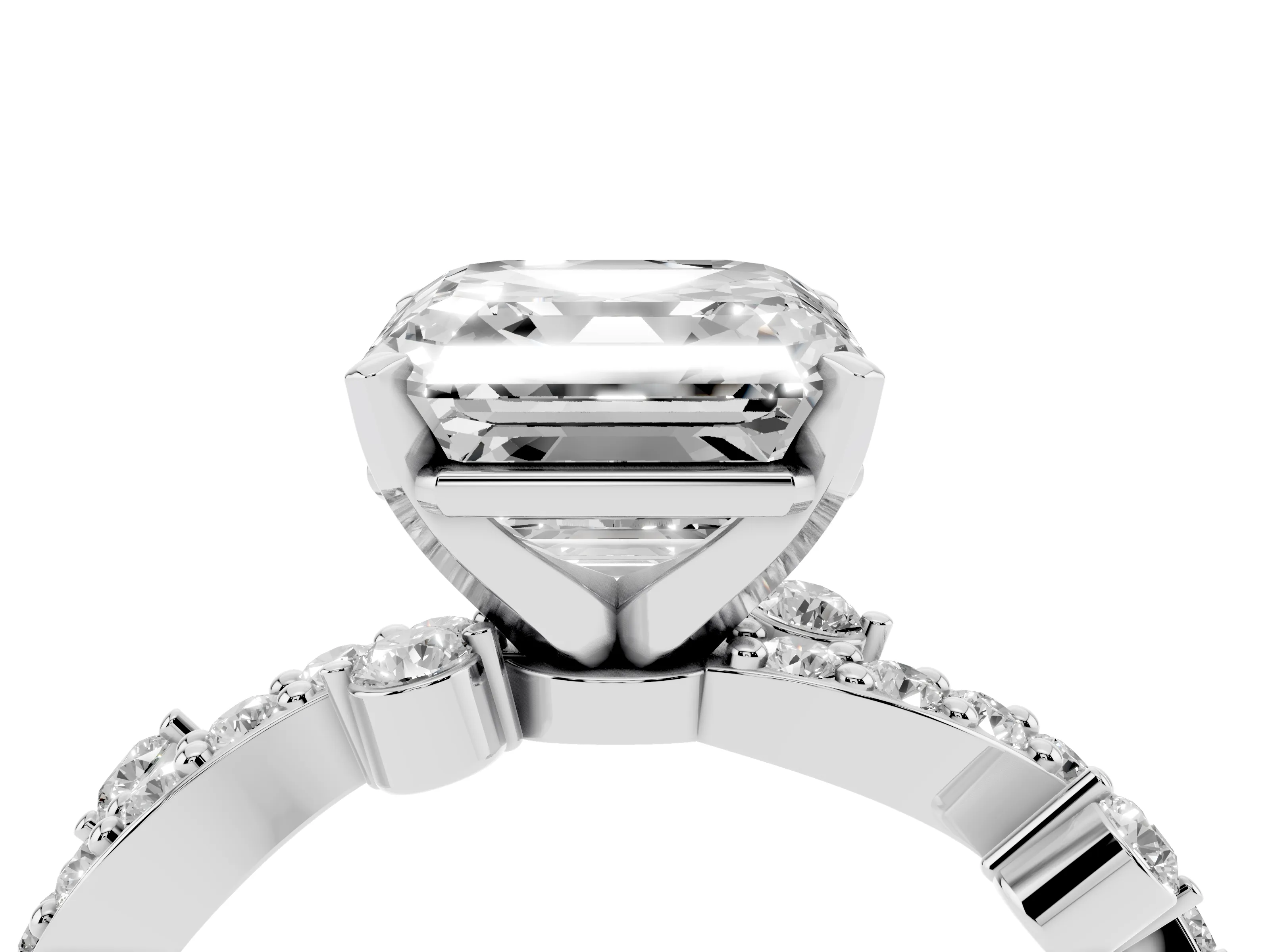 Asscher Cut Diamond Solitaire Twisted Band Set in Silver with Pavé Setting