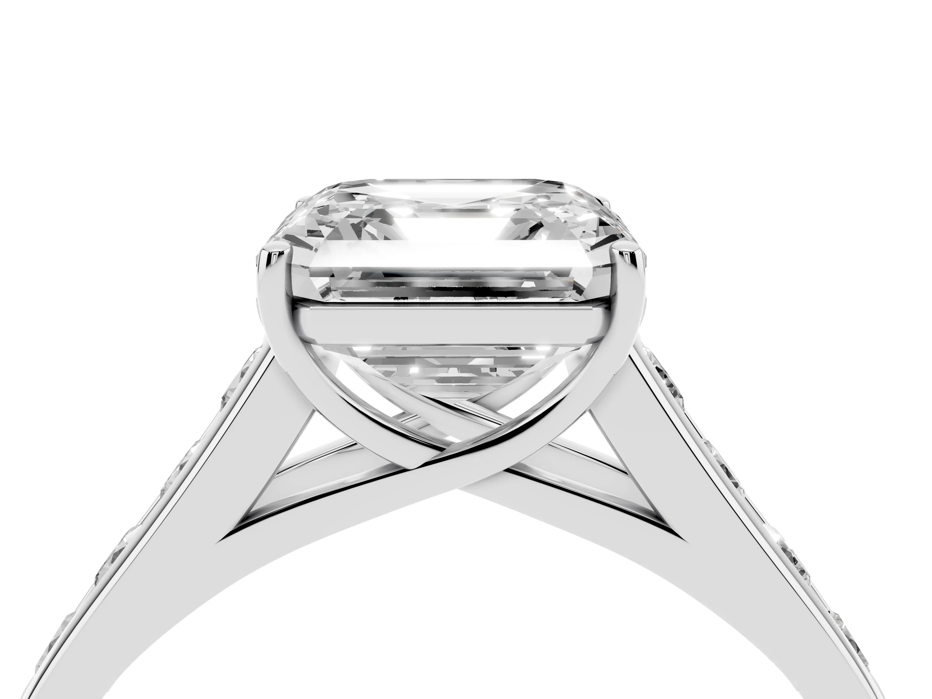 Asscher Cut Diamond Brilliant Channel-Set Solitaire Ring Set in White gold with Prong Setting