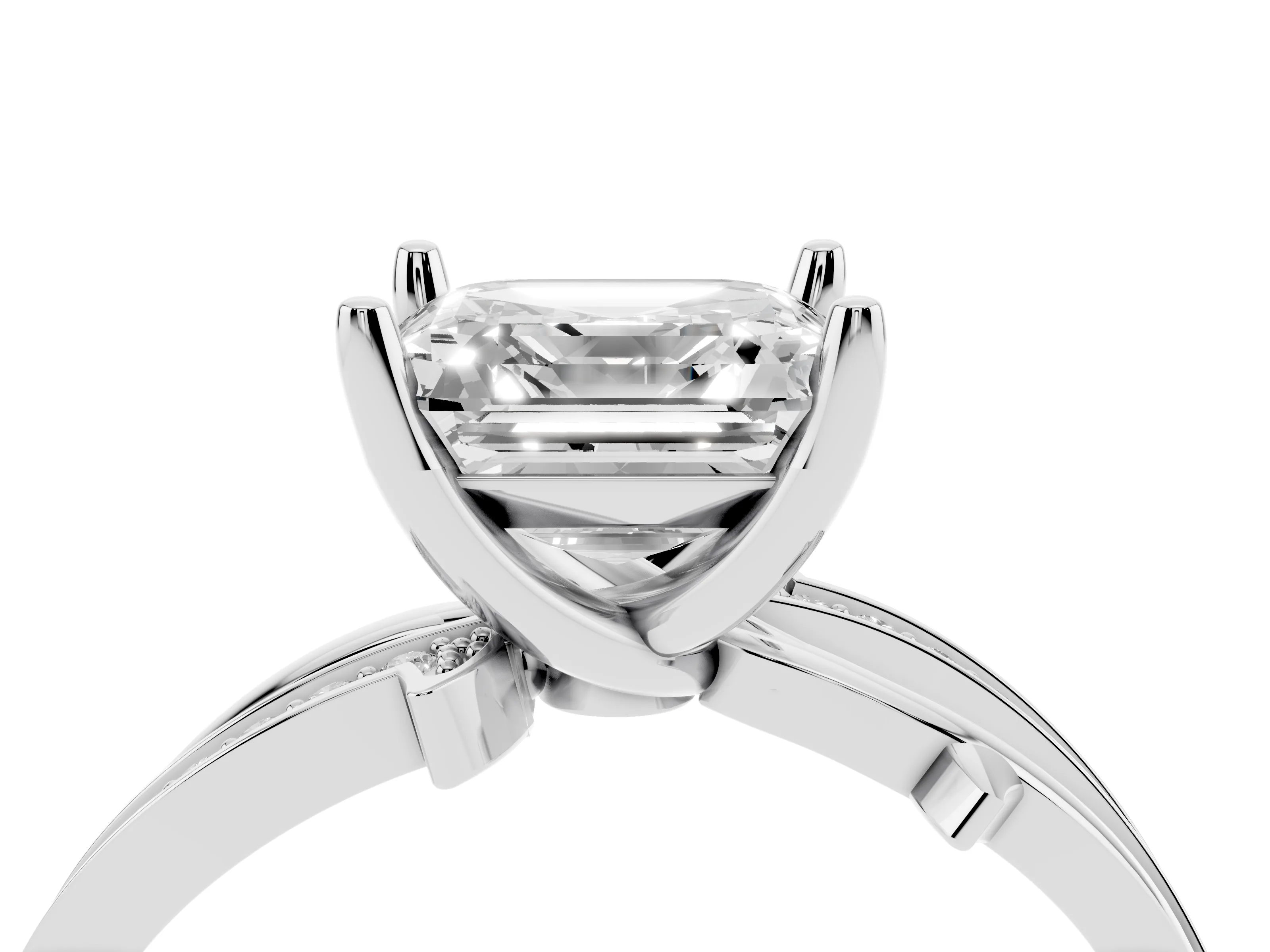 Asscher Cut Diamond Pavé Twist Band Solitaire Ring Set in White gold with Prong Setting