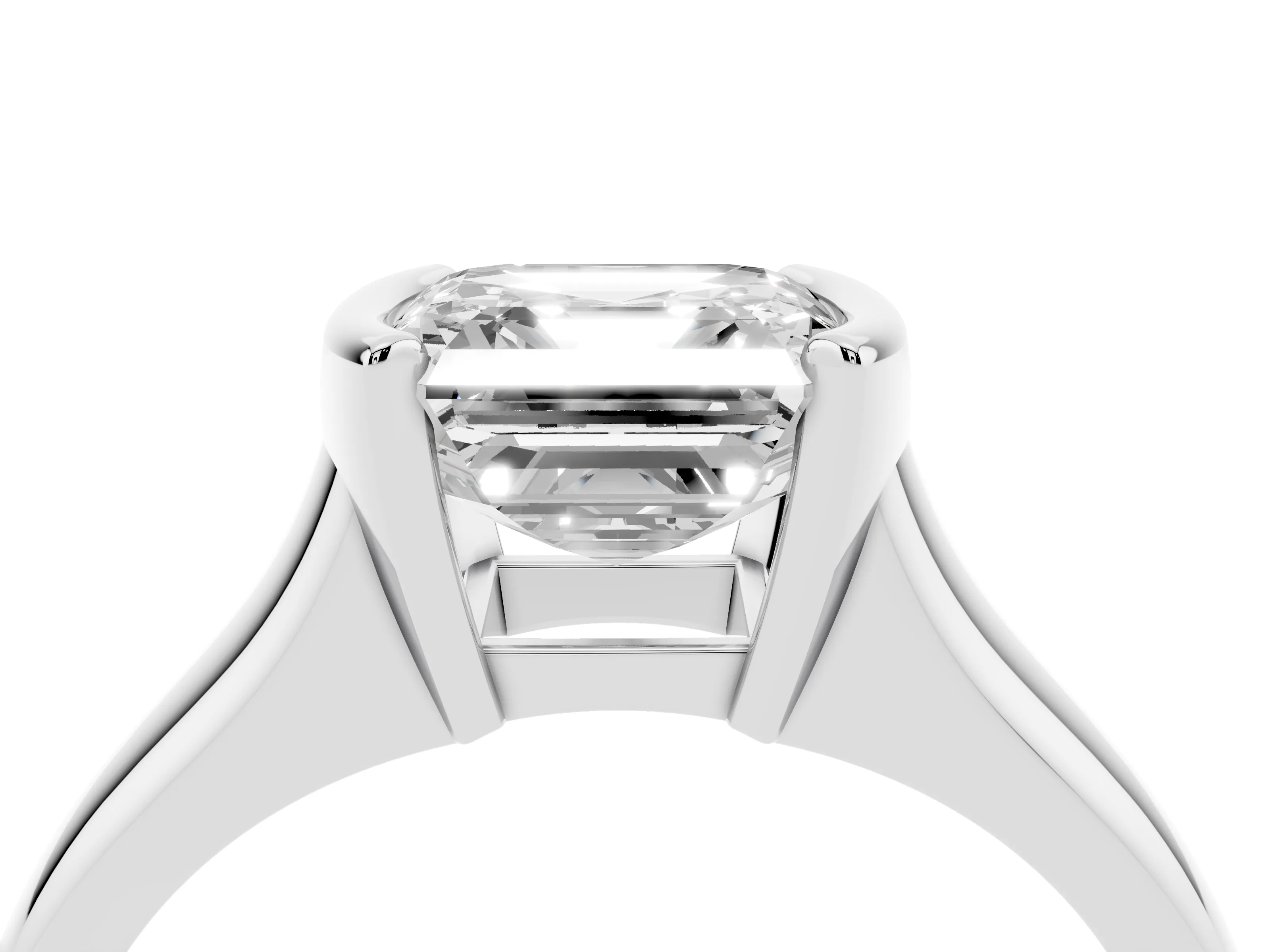 Asscher Cut Diamond Solitaire Tension Set Ring Set in Platinum with Split Shank Band