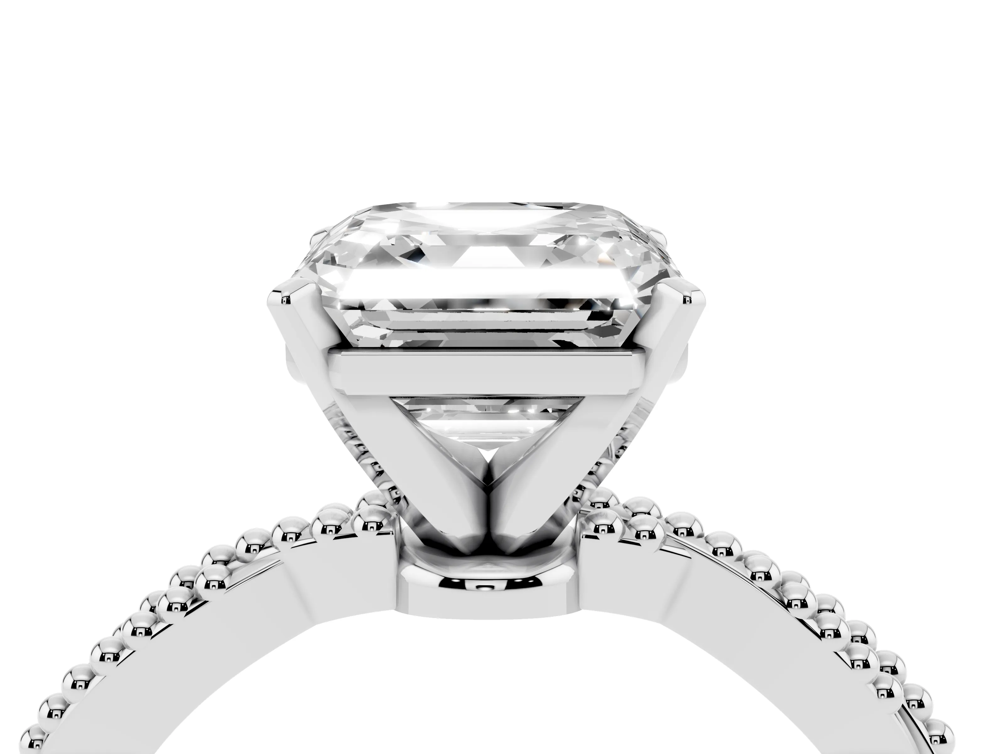 Asscher Cut Diamond Solitaire Ring Set in Platinum with Twisted Band and Bead Prong Setting