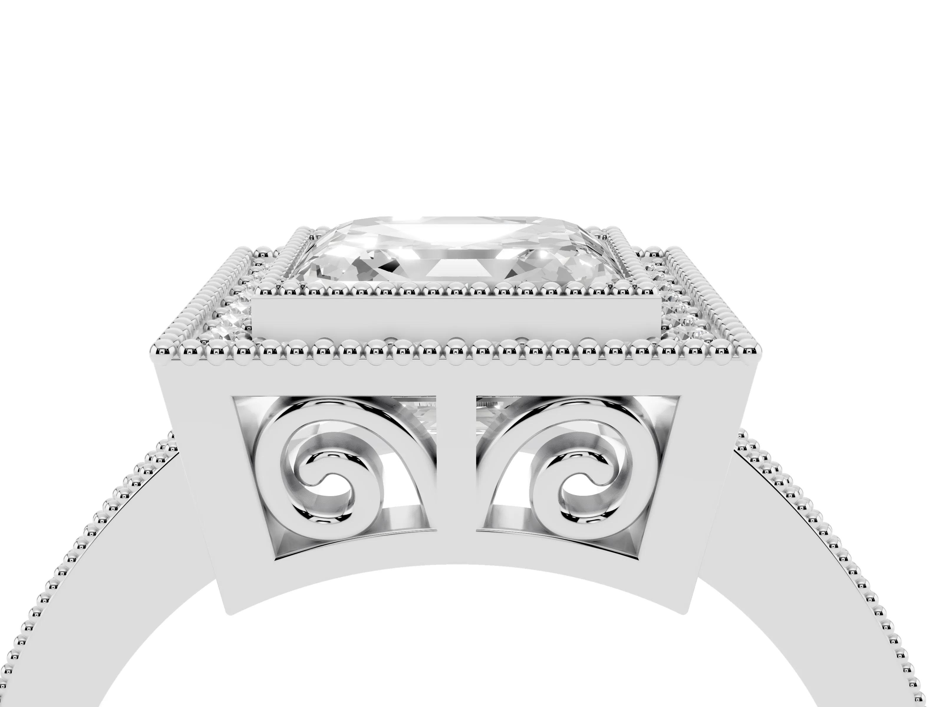 Asscher Cut Diamond Round Halo Ring Set in Silver with Pavé Band