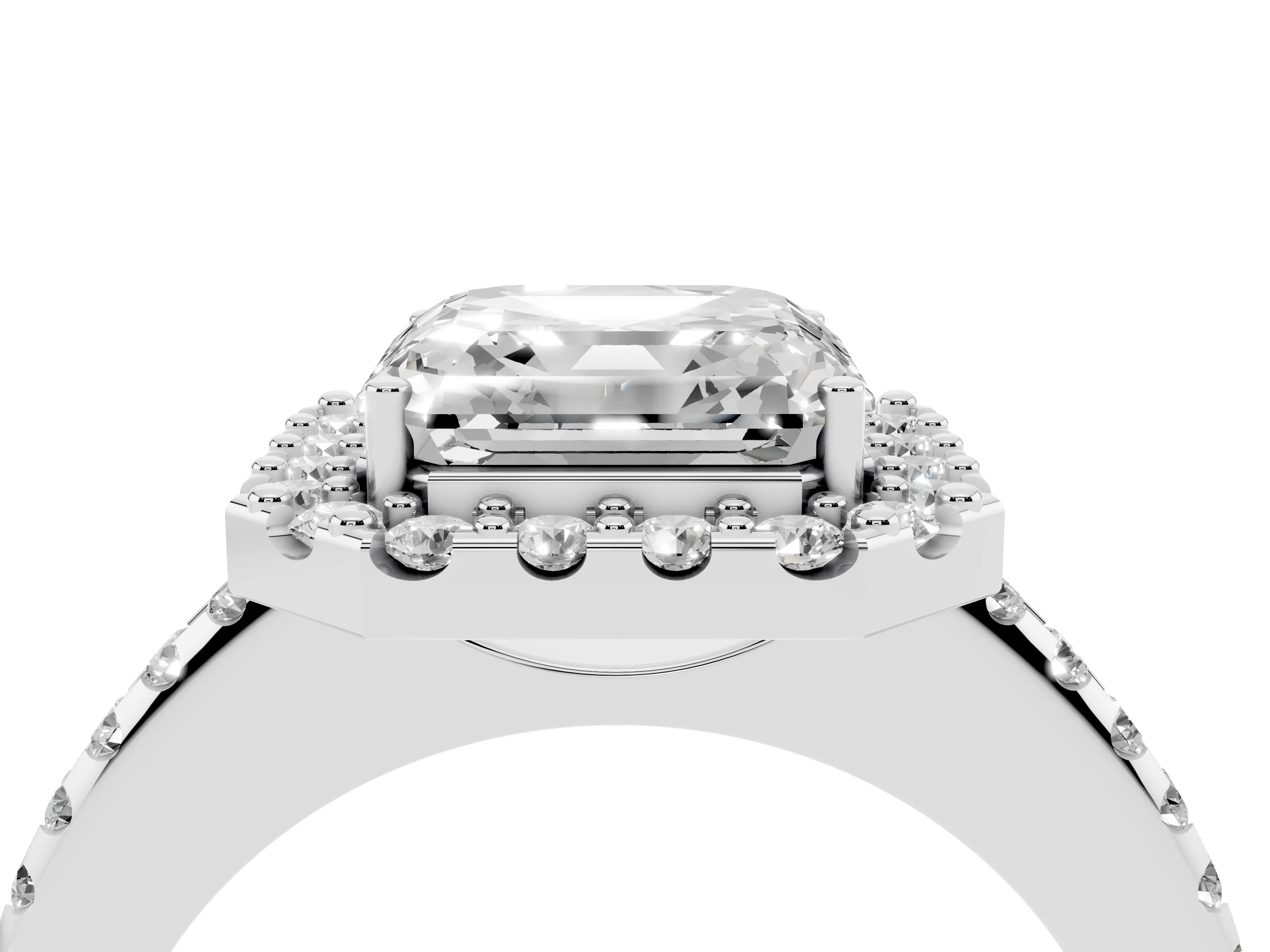 Asscher Cut Diamond Pavé Halo Ring Set in Platinum with Prong Setting