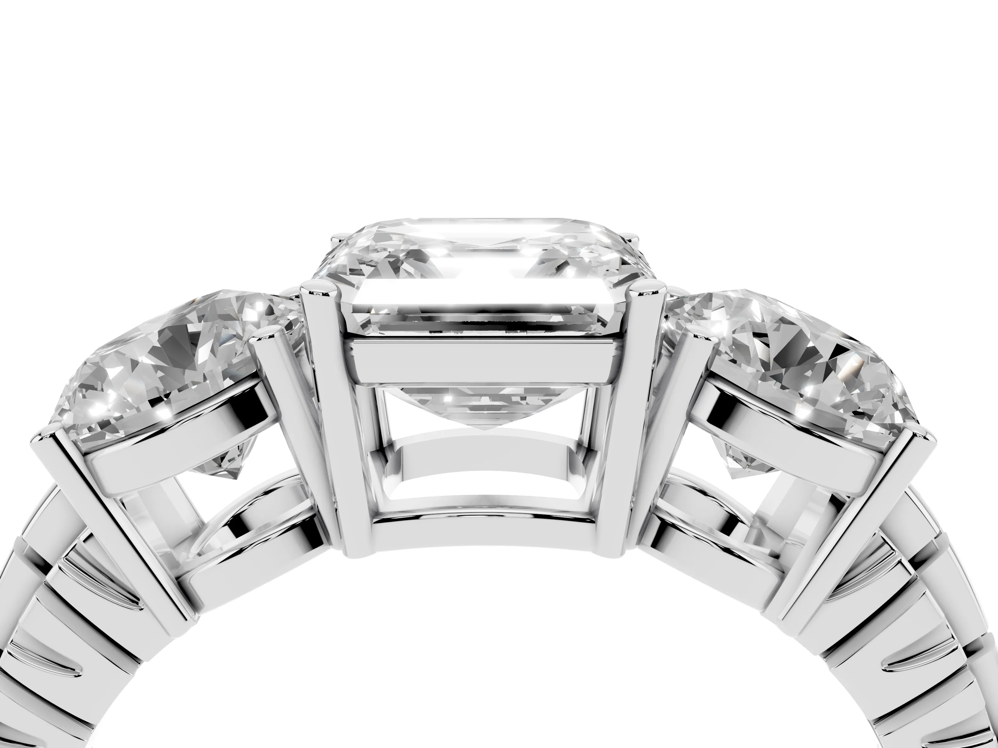 Asscher Cut Diamond Three-Stone Ring Set in Silver with Channel-Set Accent Band