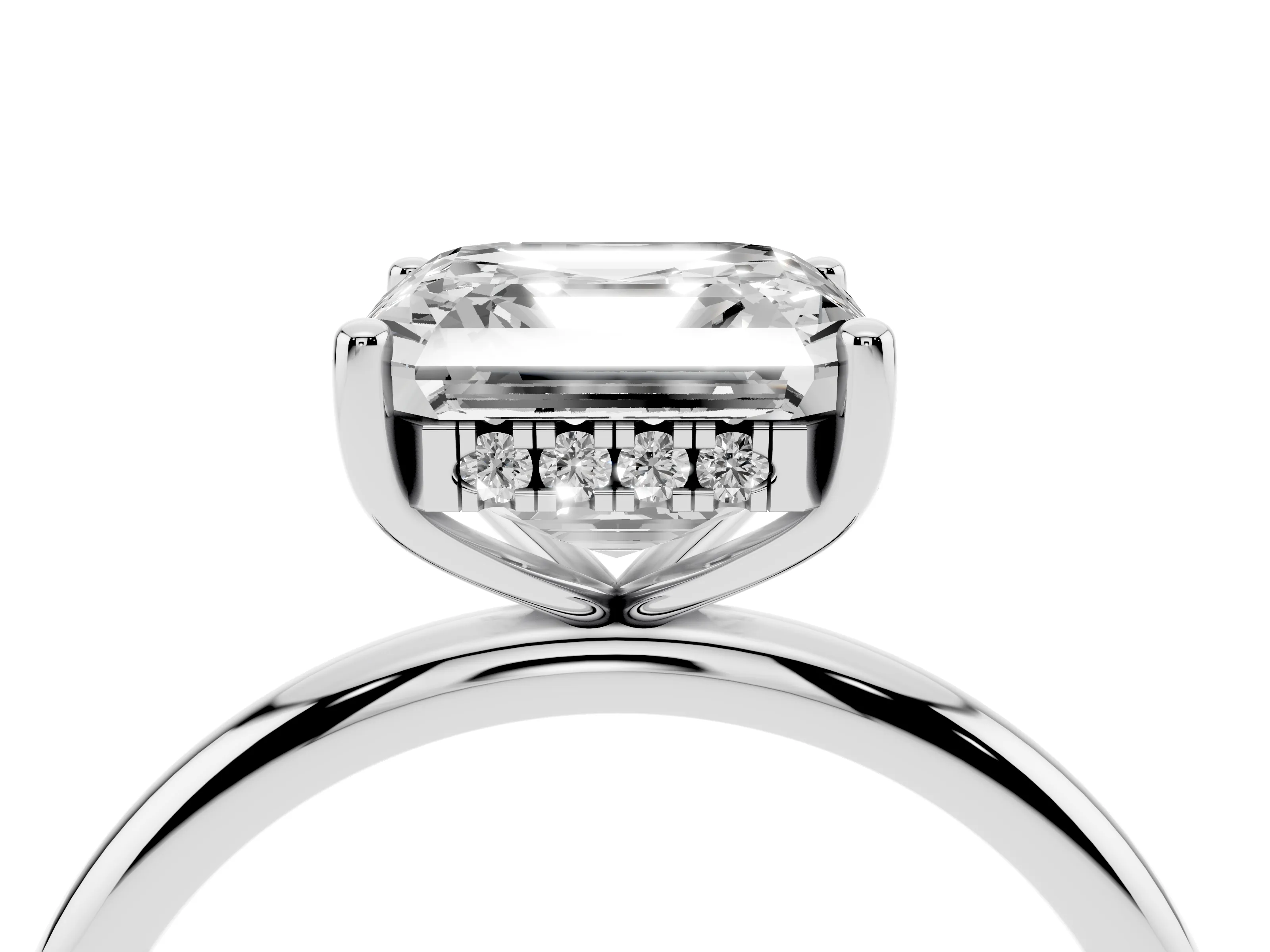 Asscher Cut Diamond Solitaire Engagement Ring Set in White gold with Prong Setting and Polished Band