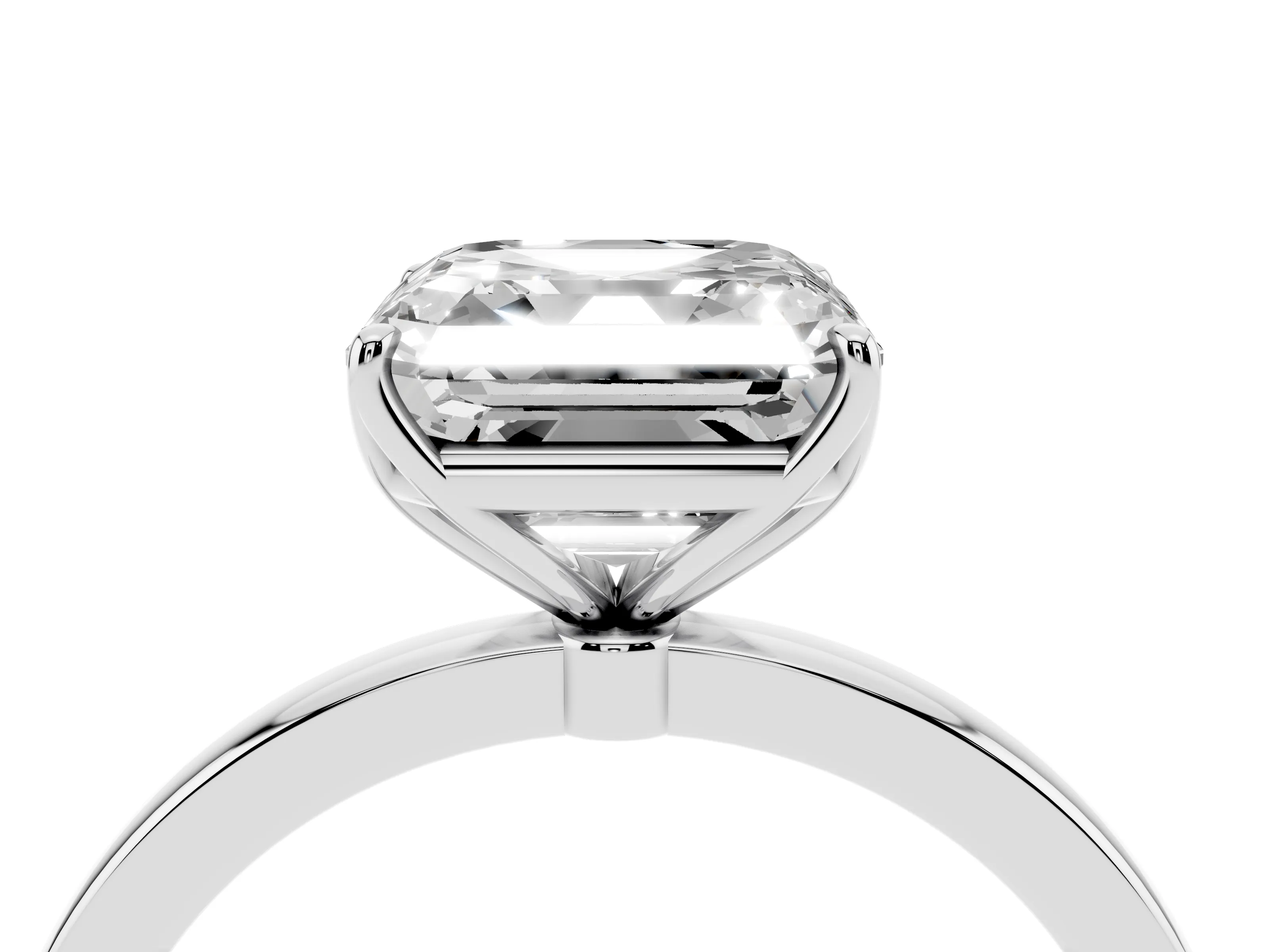 Asscher Cut Diamond Solitaire Ring Set in Silver with Prong Setting and Thin Polished Band