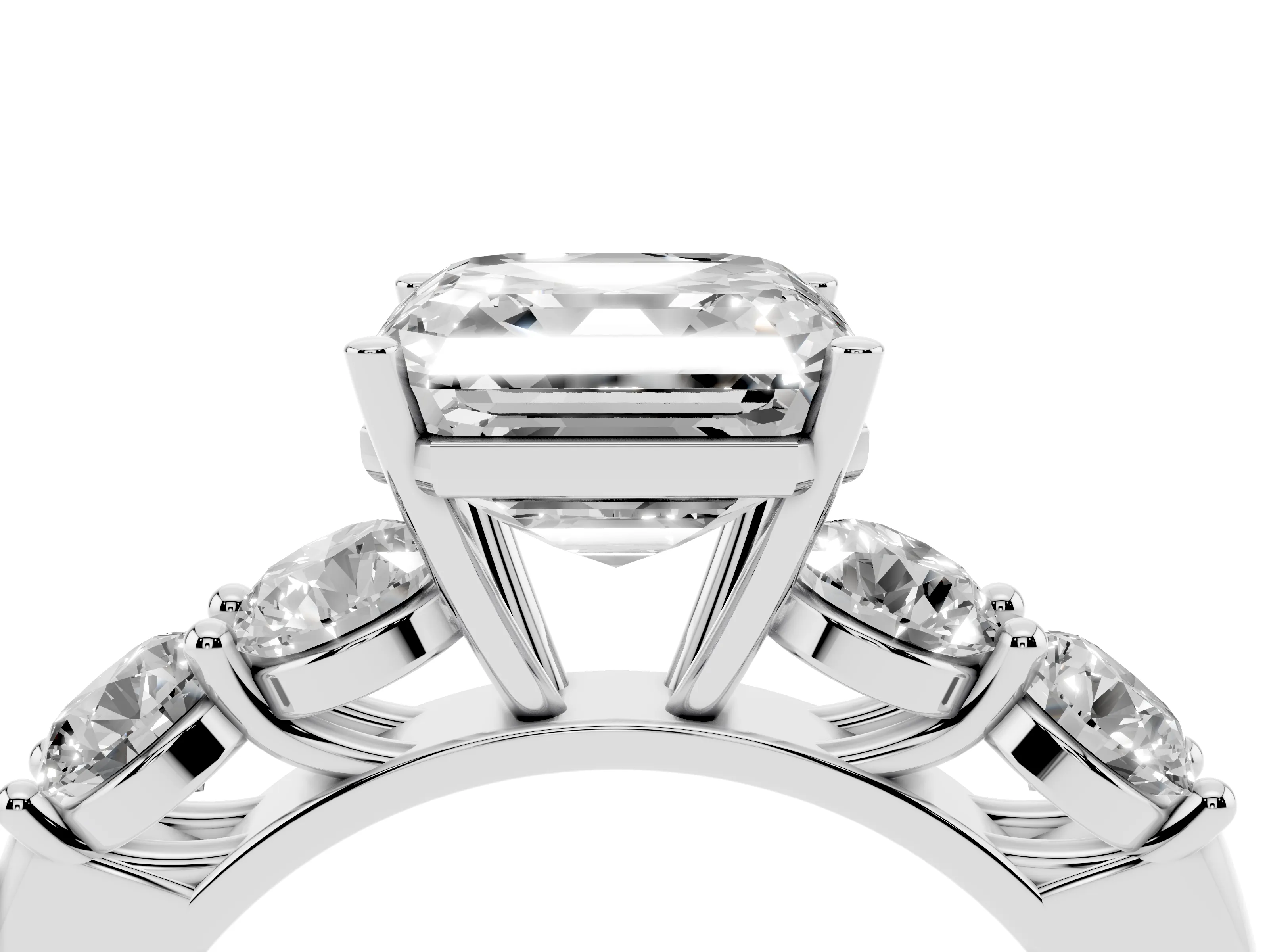Asscher Cut Diamond Five-Stone Prong Set Ring Set in White gold with Classic Band
