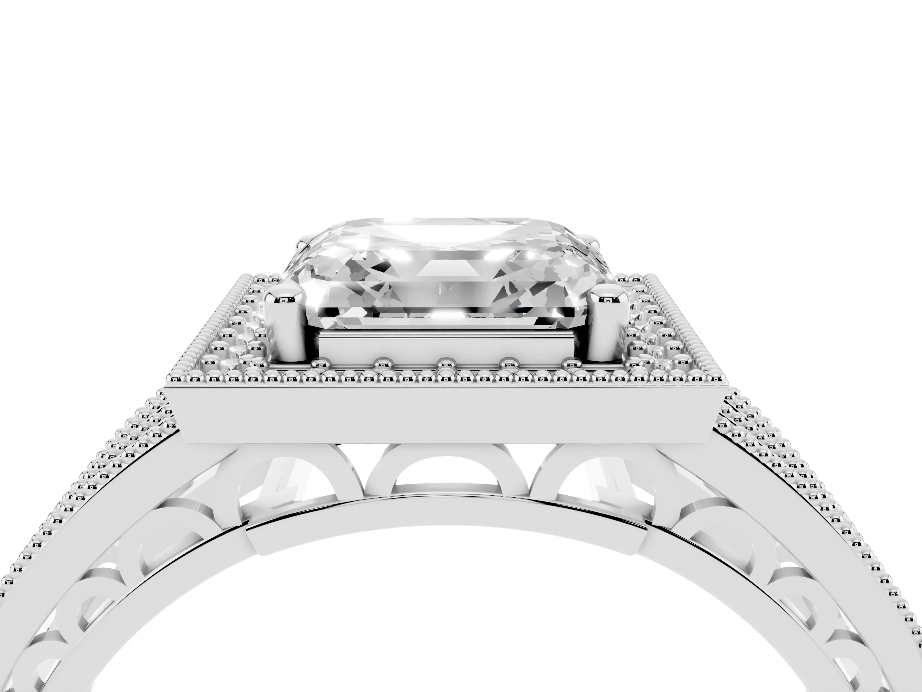 Asscher Cut Diamond Halo Ring Set in Silver with Accent Split Shank and Prong Setting