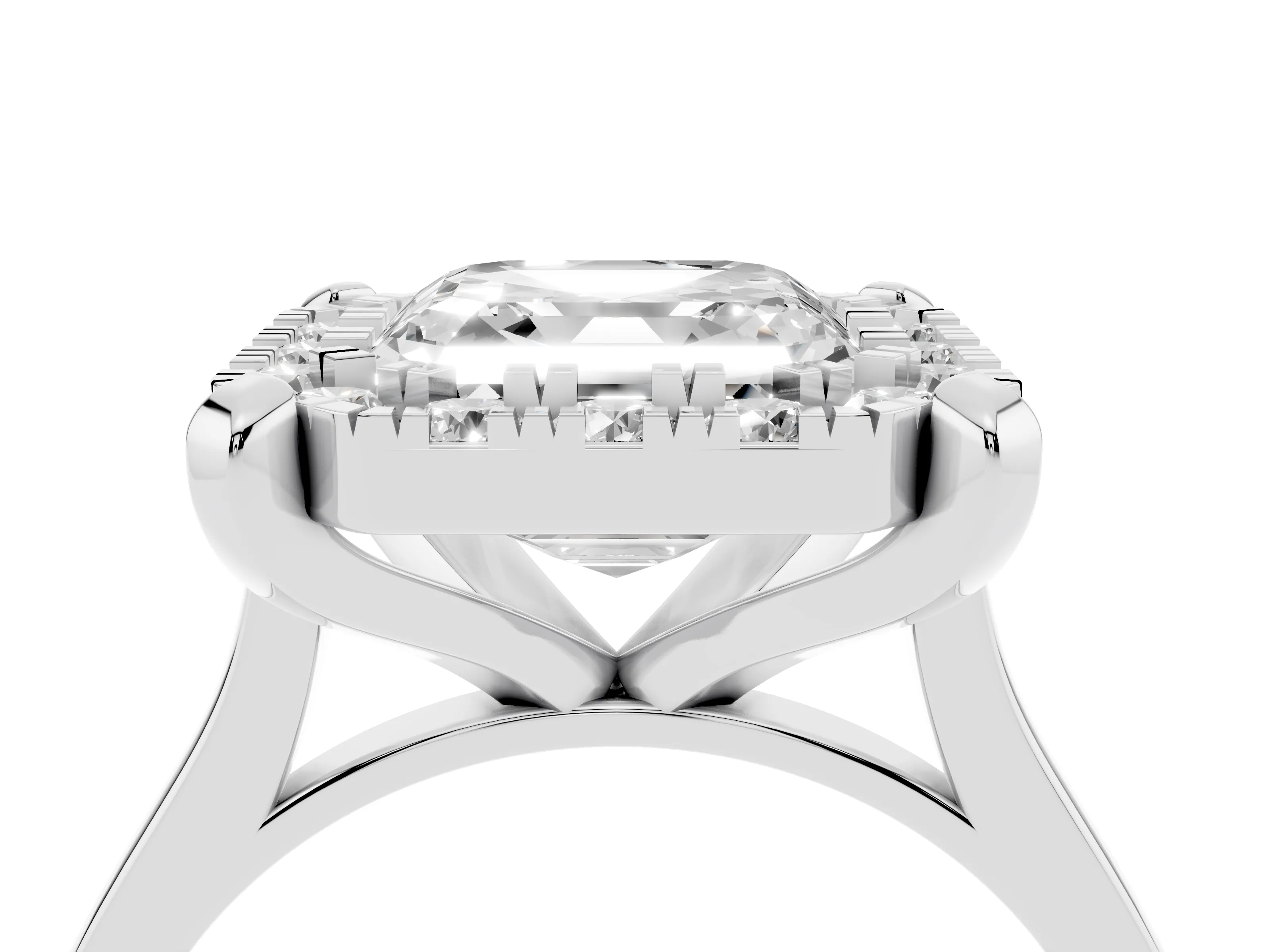Asscher Cut Diamond Cluster Halo Solitaire Ring Set in White gold with Prong Setting