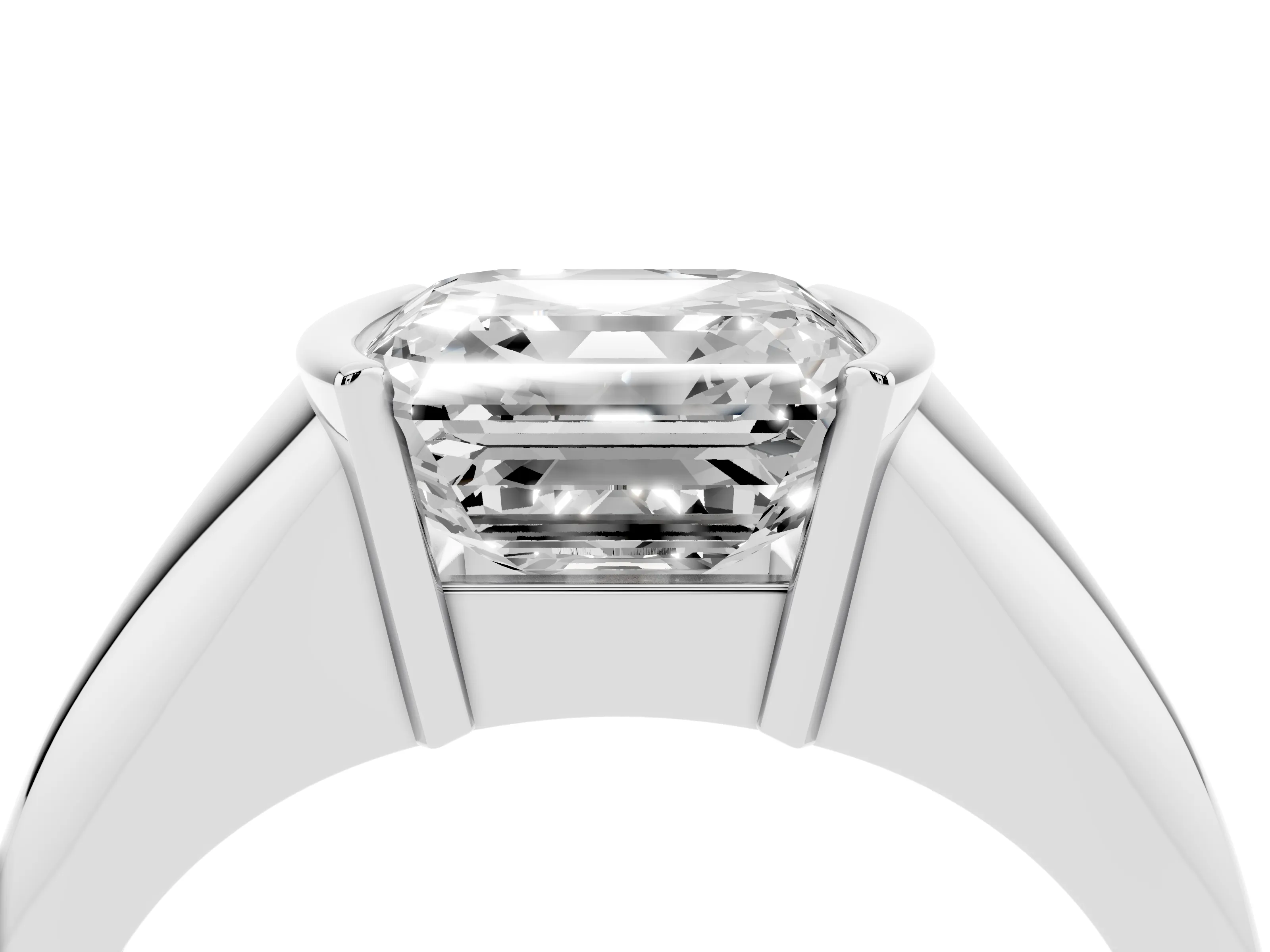 Asscher Cut Diamond Solitaire Tension Set Ring Set in White gold