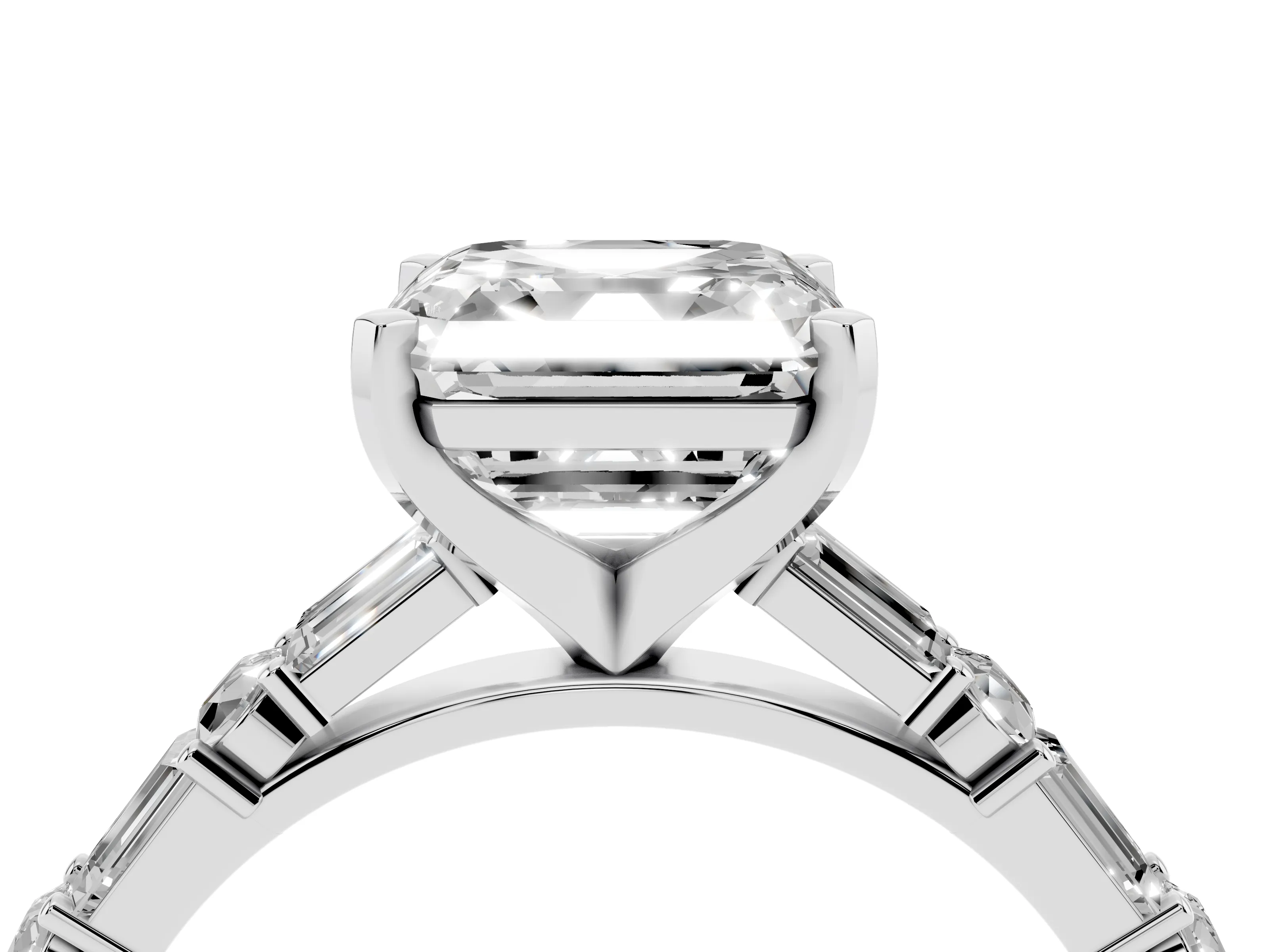 Asscher Cut Diamond Solitaire Set in Silver with Side Baguettes and Channel Set Band