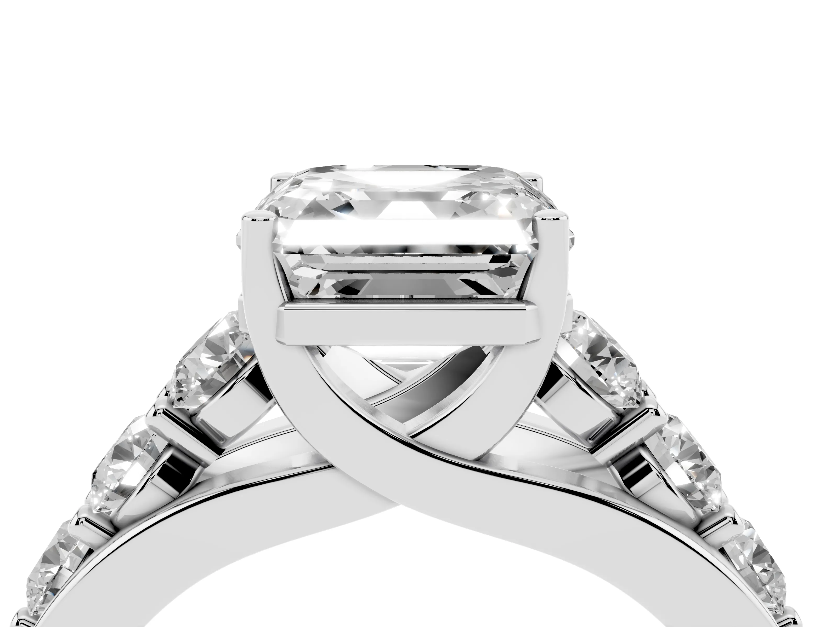 Asscher Cut Diamond Pavé Engagement Ring Set in Silver with Prong Setting