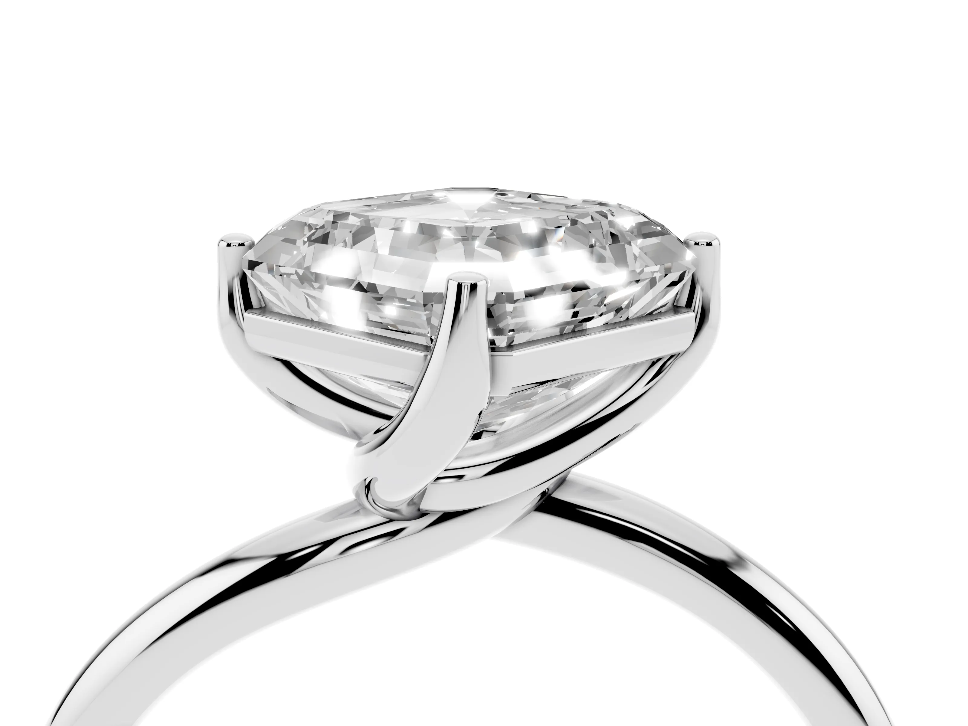 Asscher Cut Diamond Solitaire Engagement Ring Set in White gold with Classic Plain Band