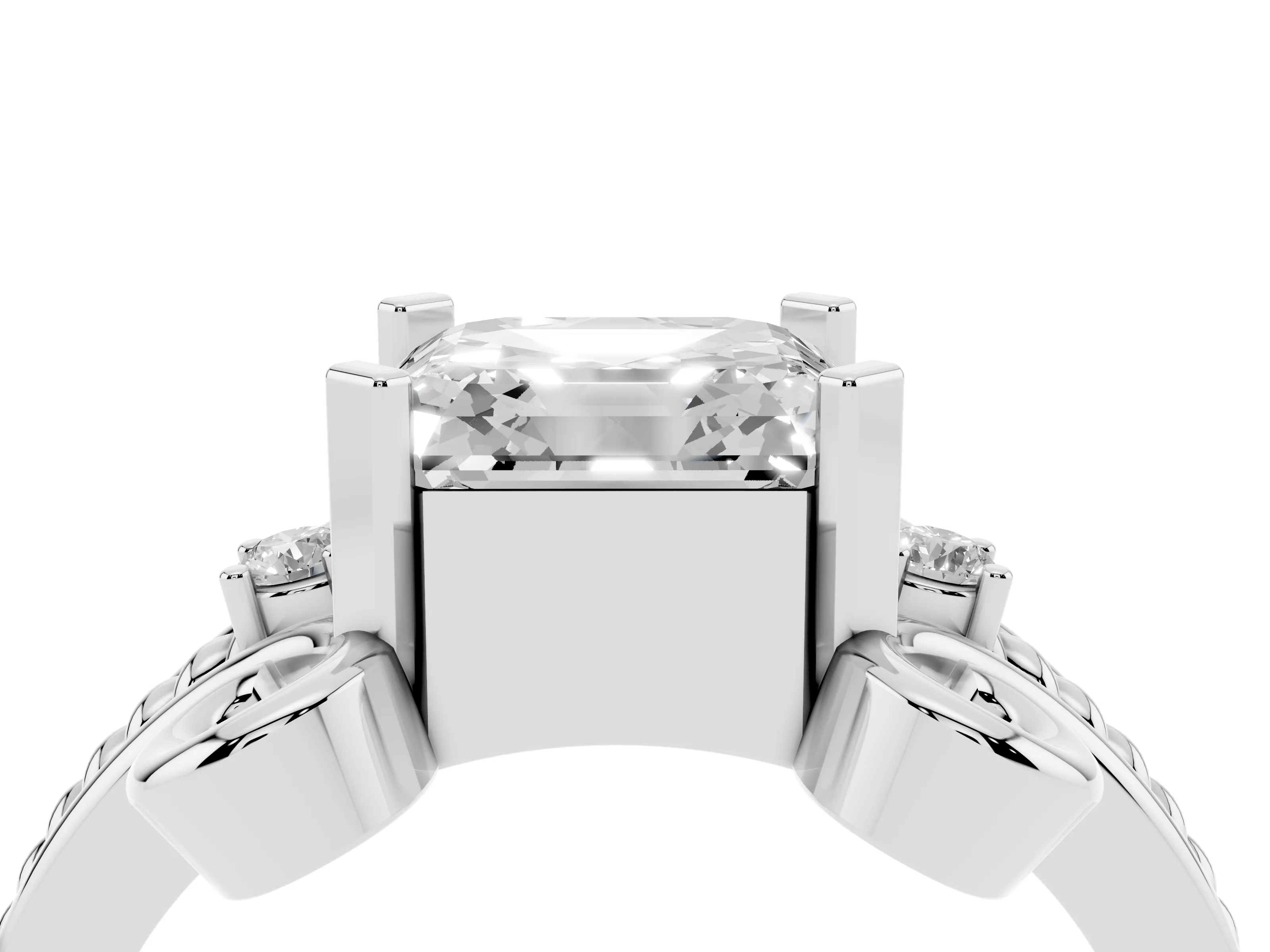 Asscher Cut Diamond Twisted Band Solitaire Ring Set in Platinum with Scroll Prongs