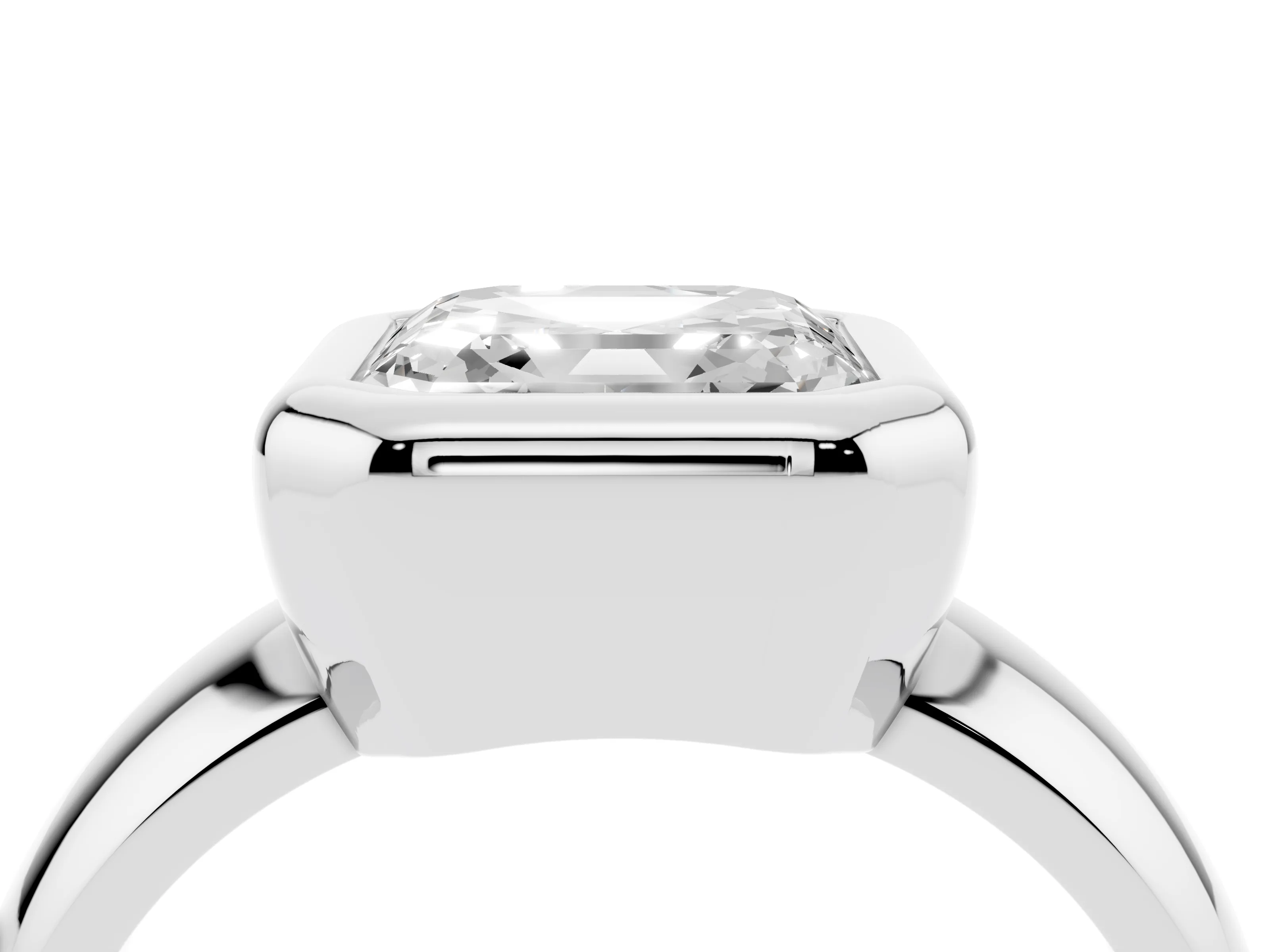 Bezel Set Asscher Cut Diamond Solitaire Ring Set in Silver with Wide Band