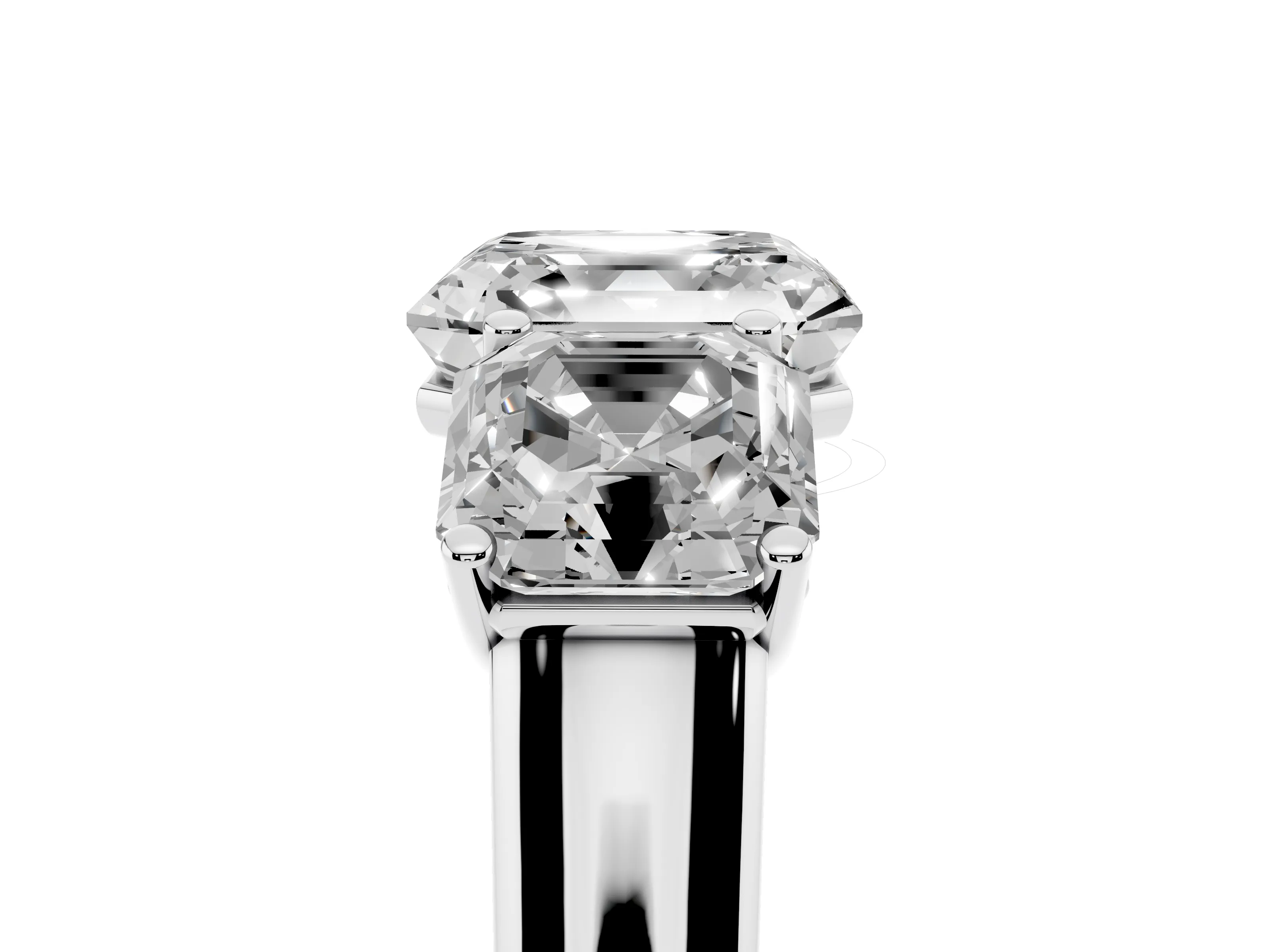 Asscher Cut Diamond Three-Stone Ring Set in White gold with Plain Polished Band