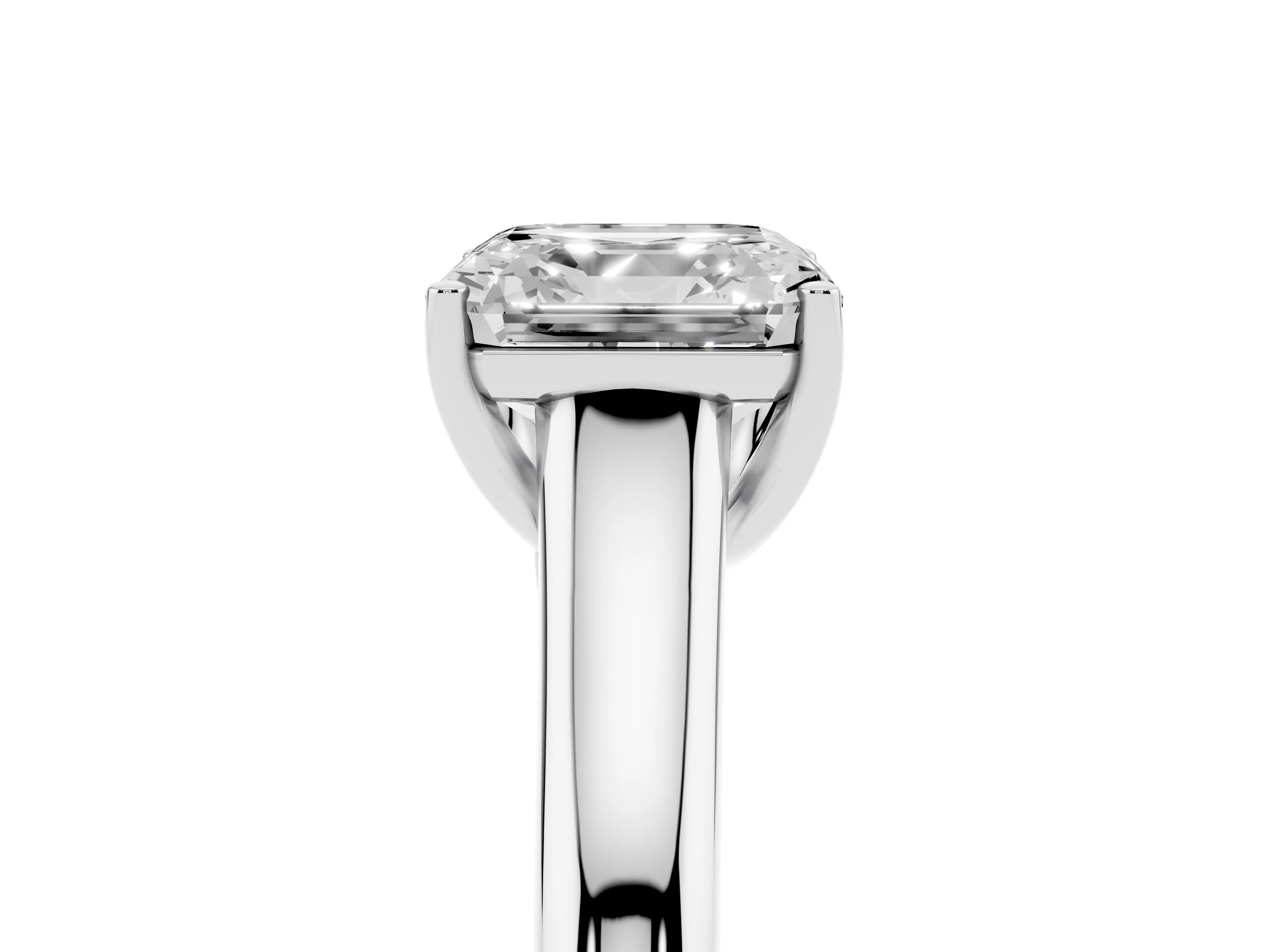 Asscher Cut Diamond Solitaire Engagement Ring Set in Platinum with Subtly Tapered Band and Prong Setting