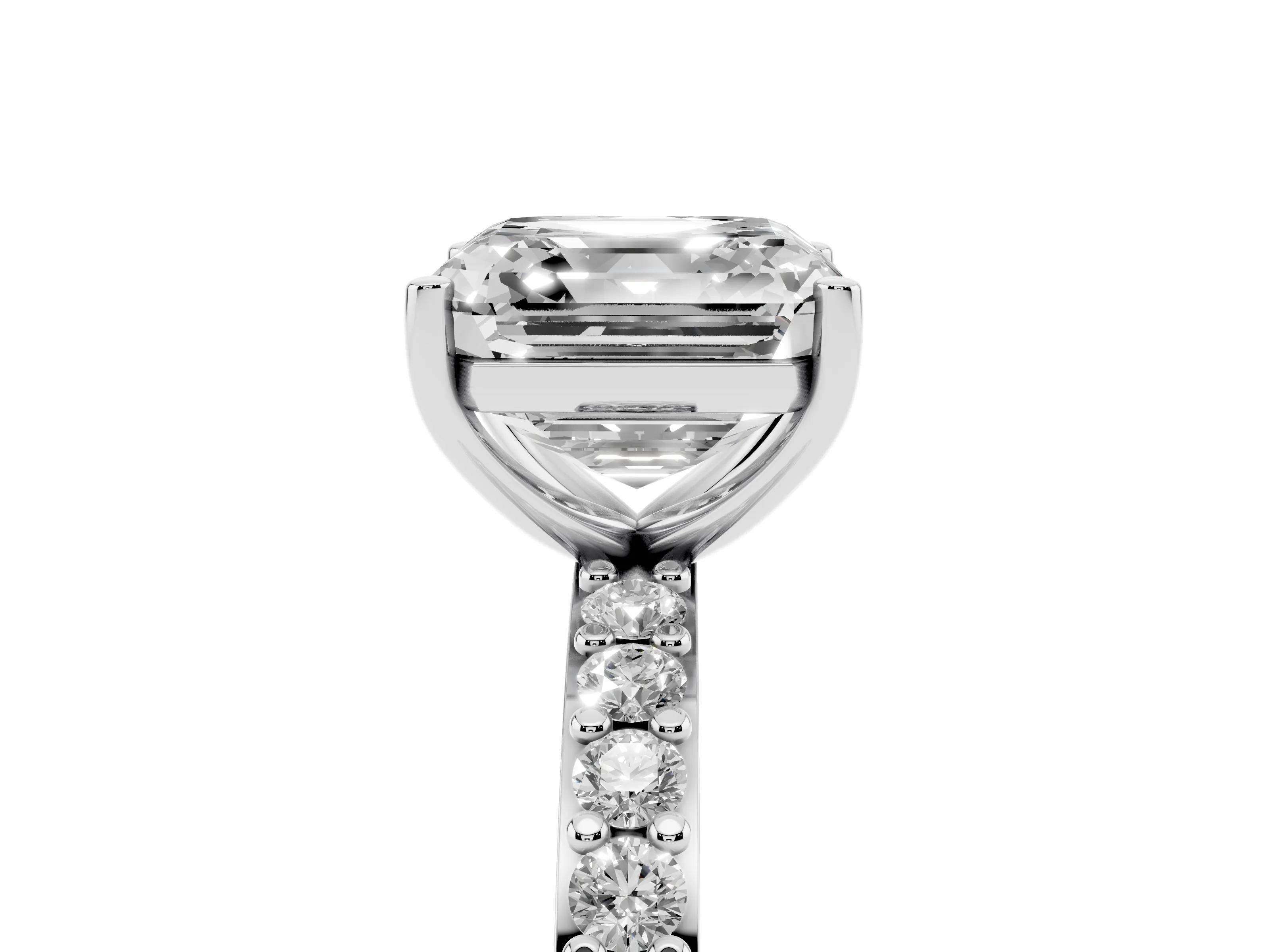 Asscher Cut Diamond Solitaire Set in Silver with Round Pavé Band and Prong Setting